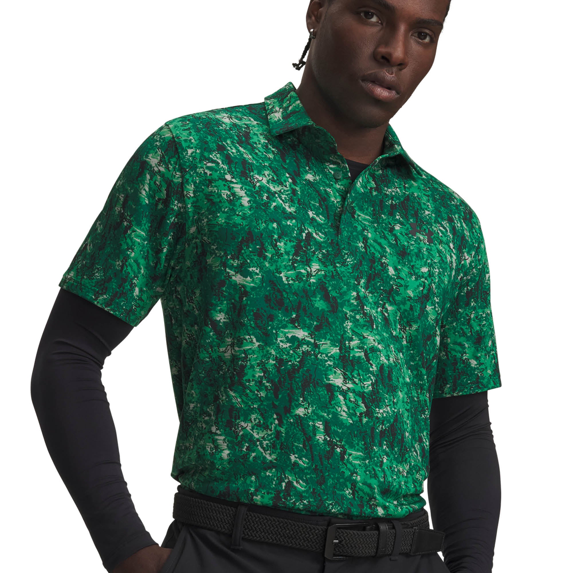Under Armour Playoff 3.0 Printed Golf Polo Shirt - Campus Ivy & Black