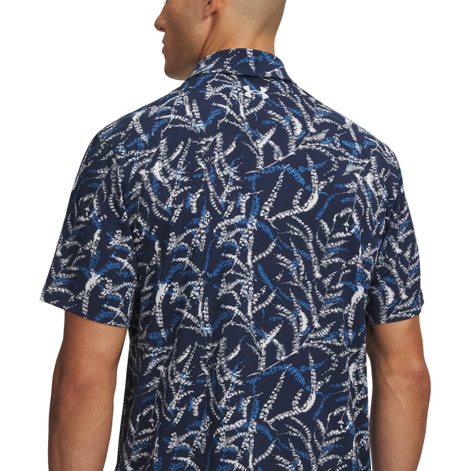 Under Armour Playoff 3.0 Printed Golf Polo Shirt - Midnight Navy, Aegean Blue & Halo Grey
