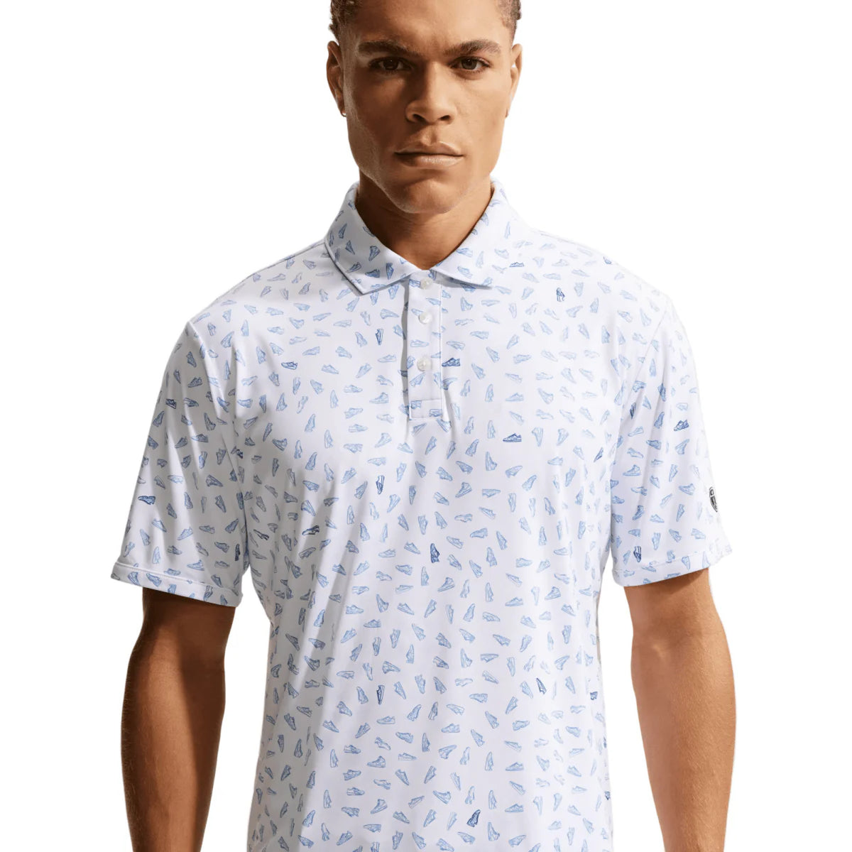 Nike Dri-FIT PAR5 Shoe Print Golf Polo Shirt - White & Work Blue