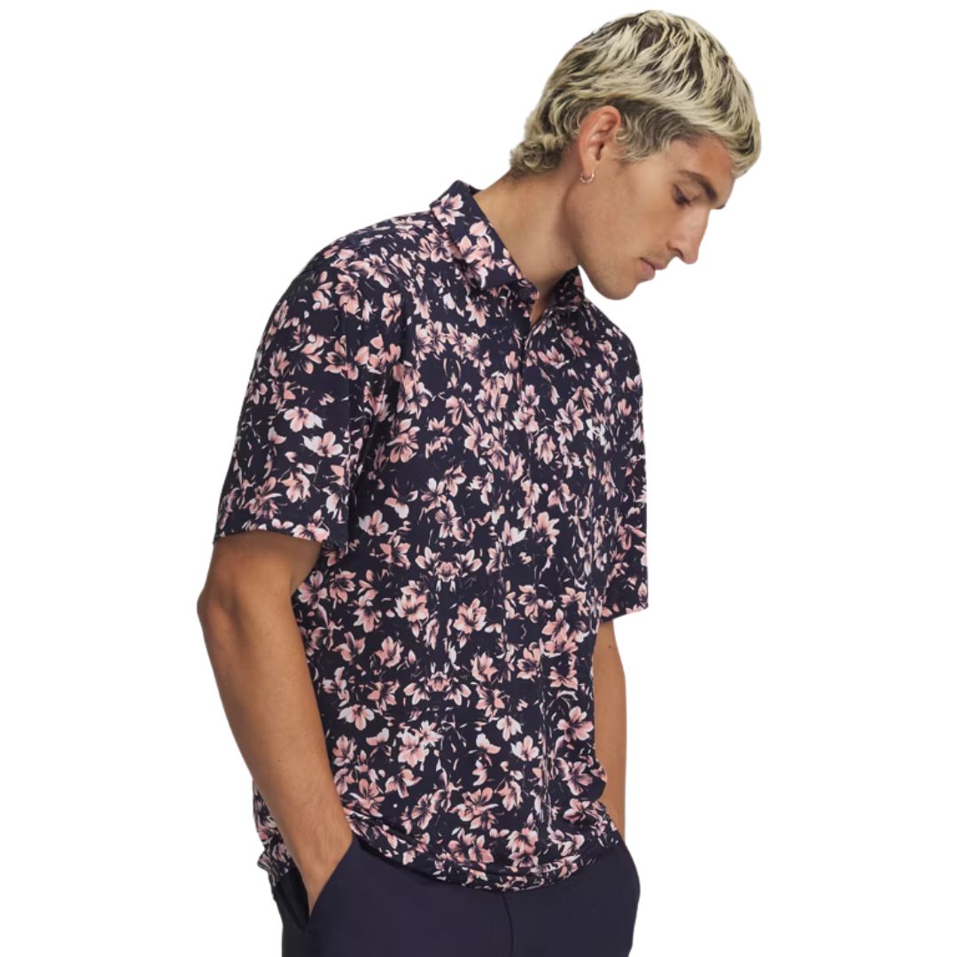 Under Armour Matchplay Printed Polo Shirt - Midnight Navy, Pink Floral & White