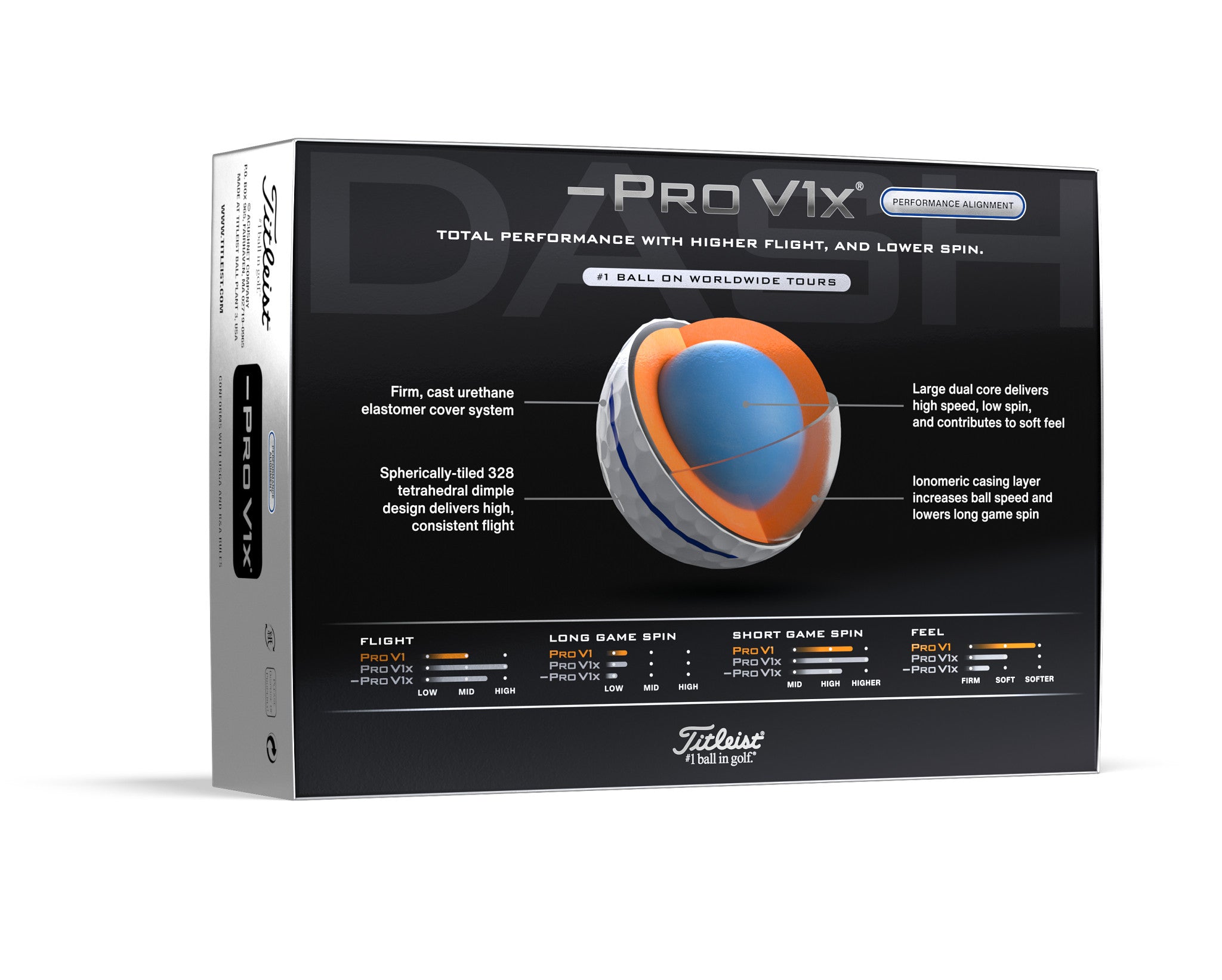 Titleist Pro V1x Left Dash Performance AIM Golf Balls