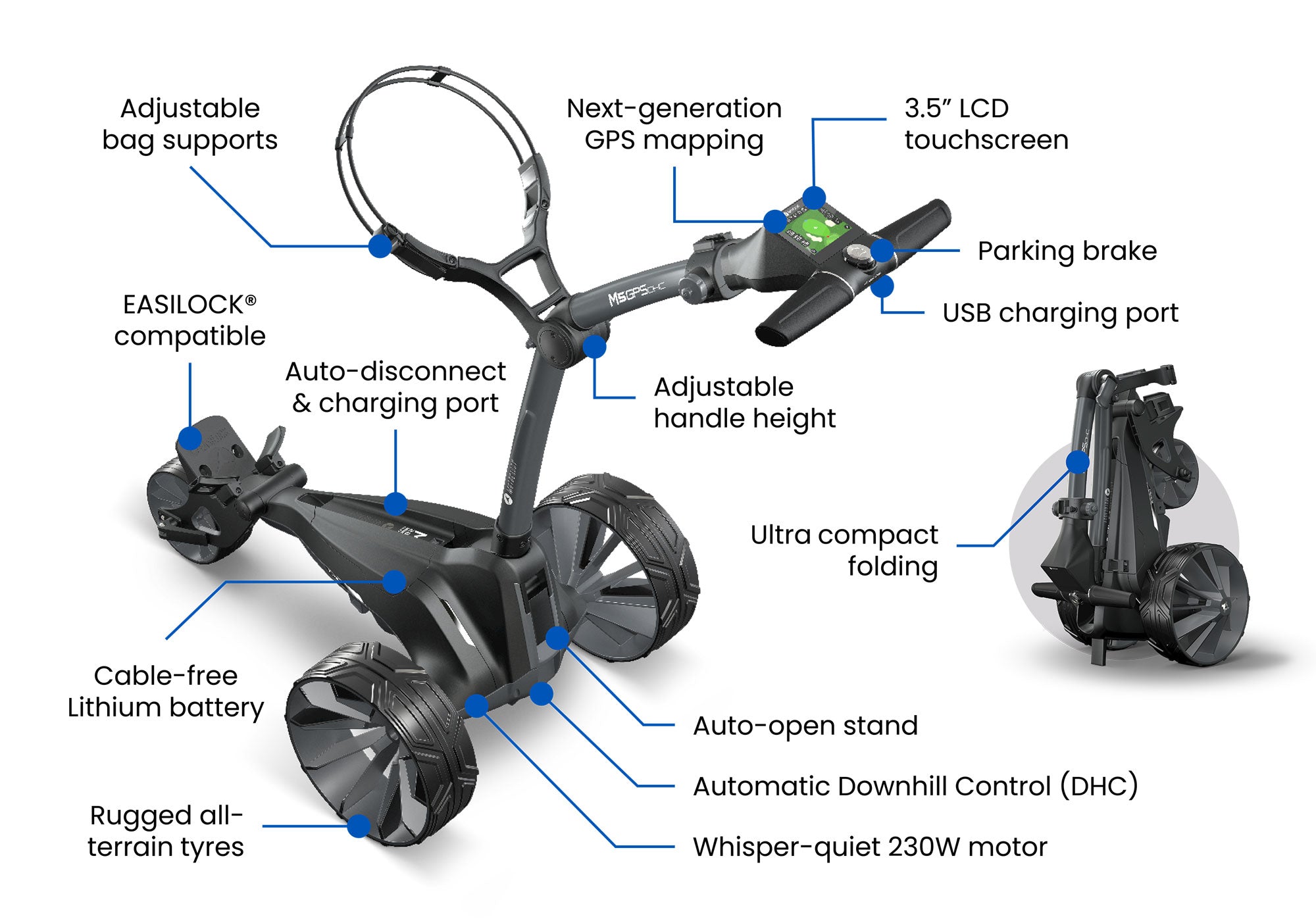 Motocaddy M5 GPS DHC Electric Golf Trolley - Standard Lithium Battery