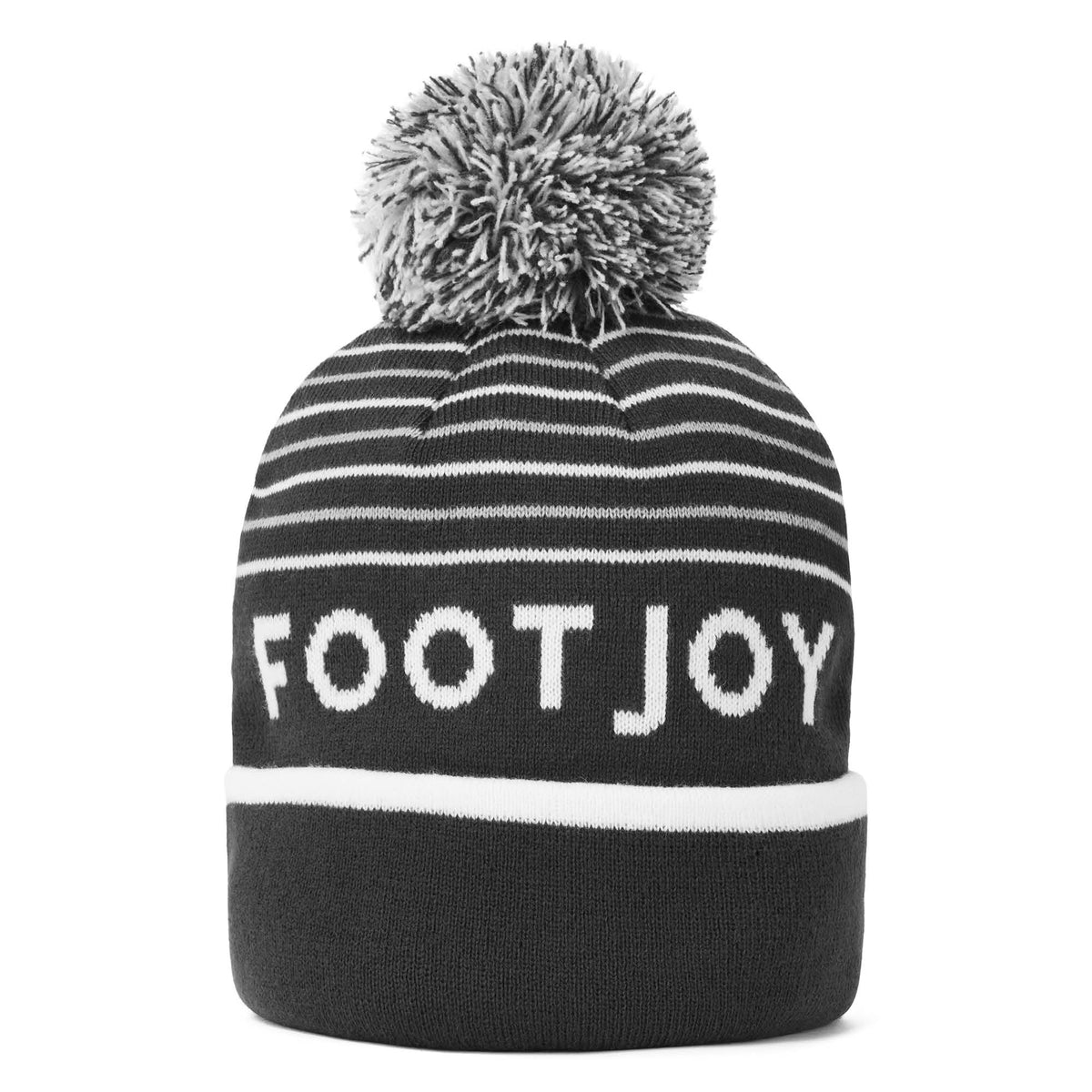 Footjoy Striped Bobble Golf Beanie Hat - Charcoal, Grey & White