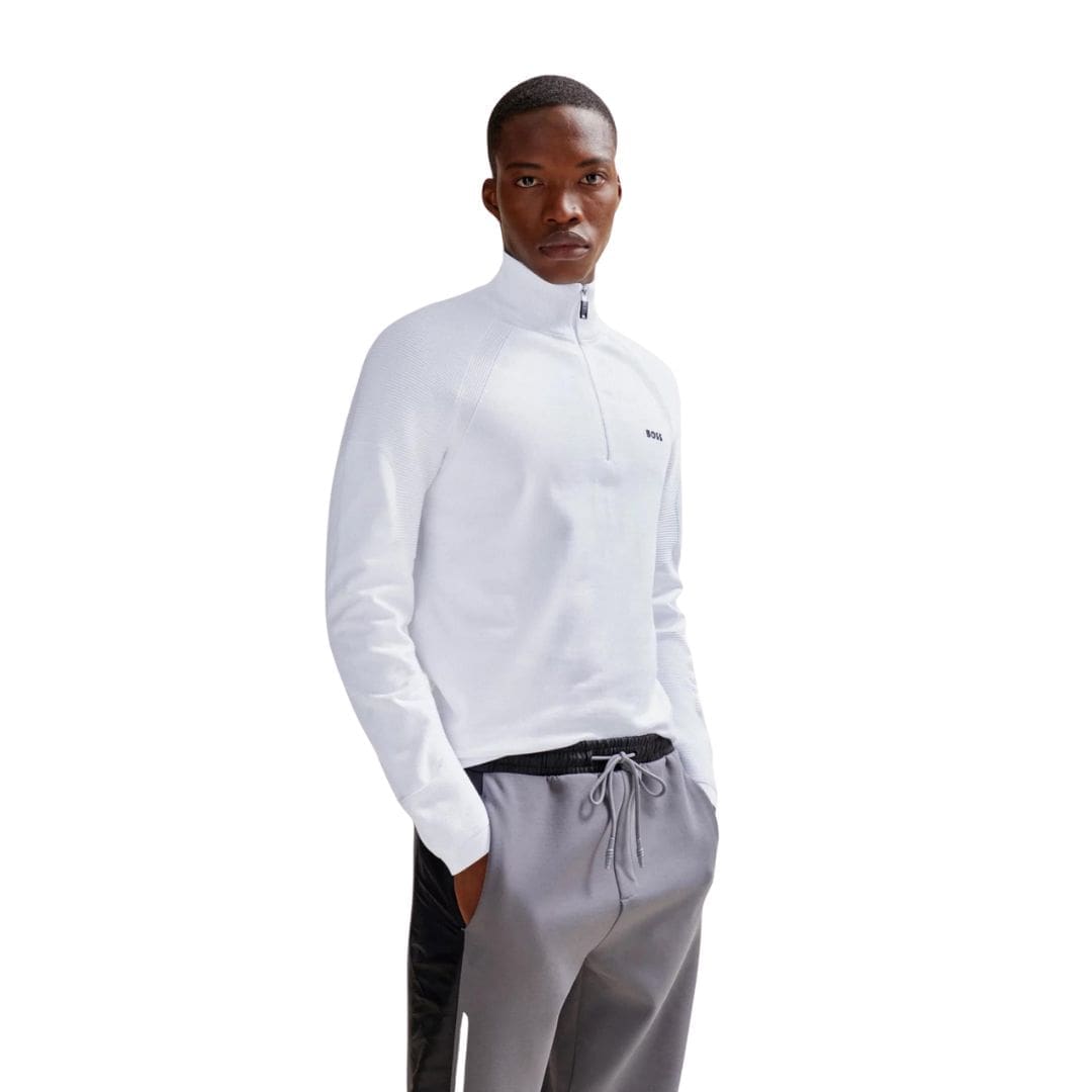 Hugo Boss Perform-X Quarter Zip Golf Sweater (White)