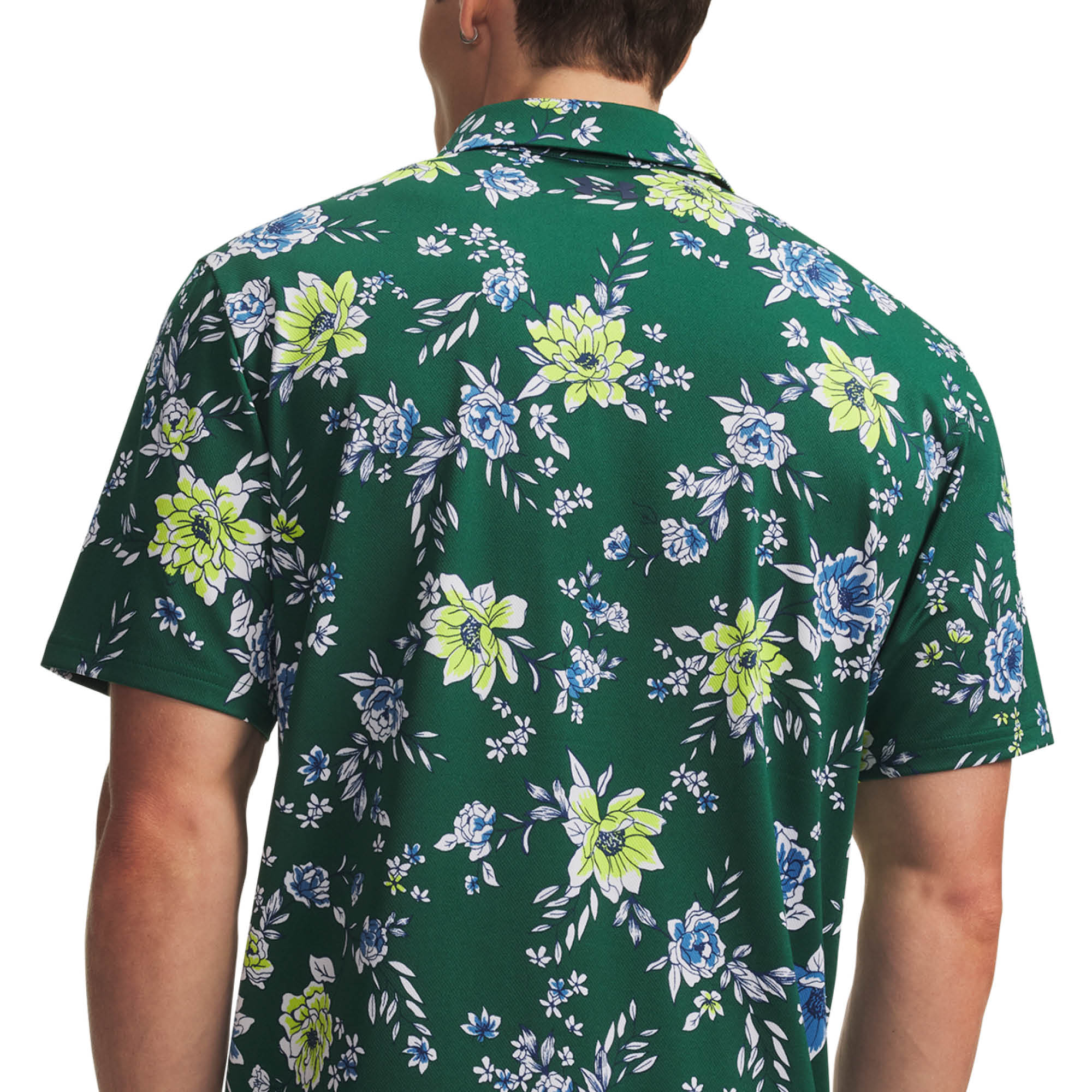 Under Armour Matchplay Printed Golf Polo Shirt - Campus Ivy, Blue Fog & Navy Academy