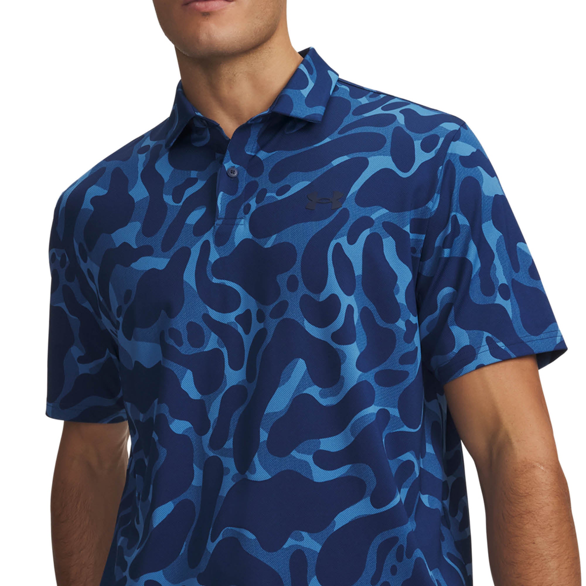 Under Armour Matchplay Printed Golf Polo Shirt - Aegean Blue & Navy Academy