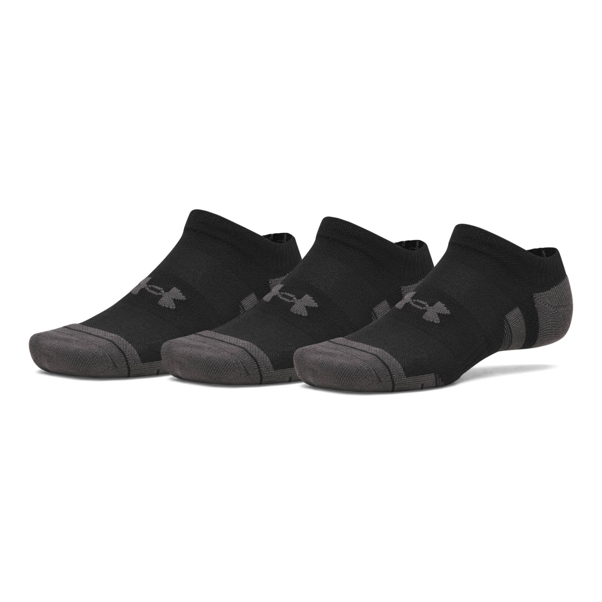 Under Armour Performance Tech No Show Golf Socks 3-Pack AW26 - Ultimate Black & Jet Grey - Size 7.5-12