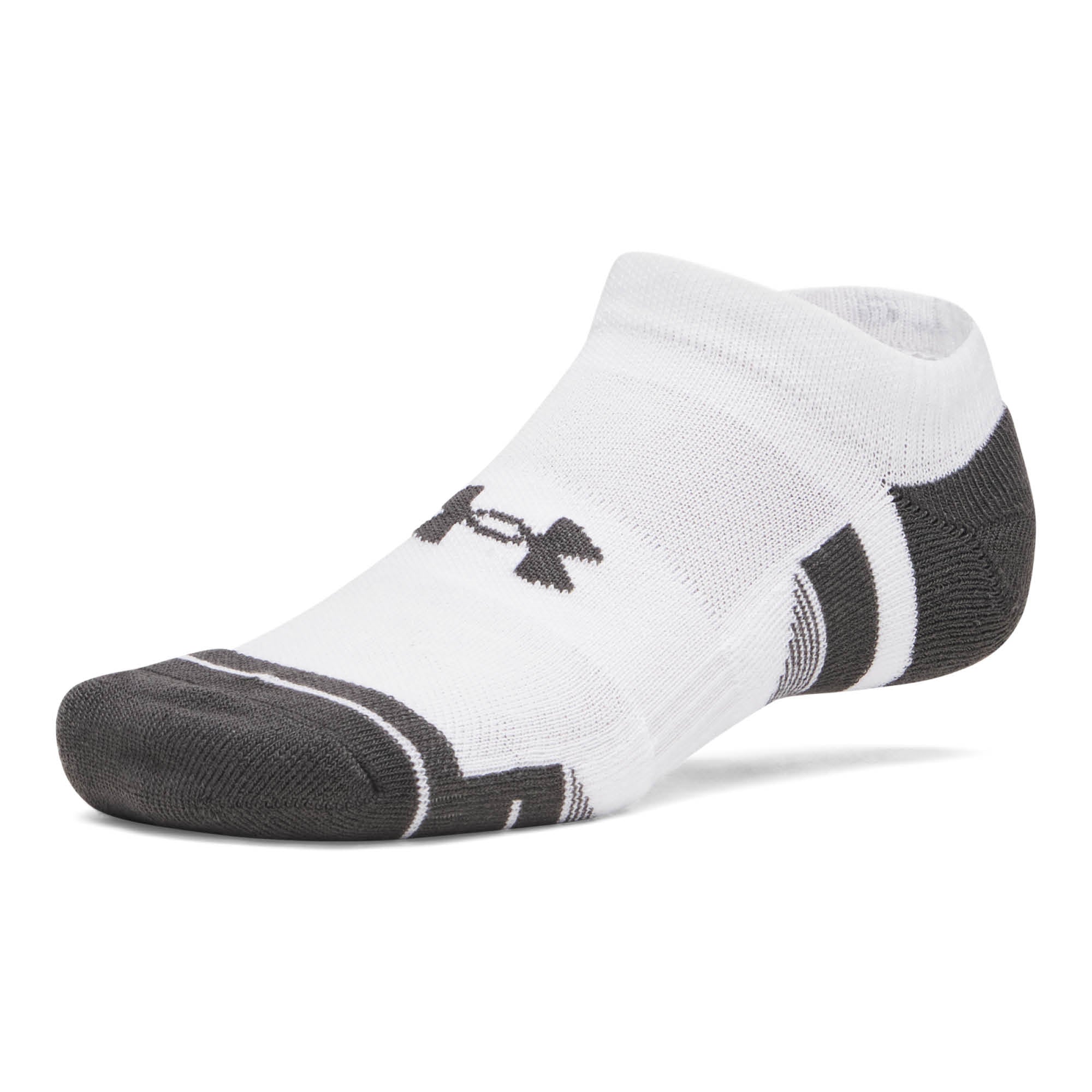 Under Armour Performance Tech No Show Golf Socks 3-Pack AW26 - White & Jet Grey - Size 7.5-12