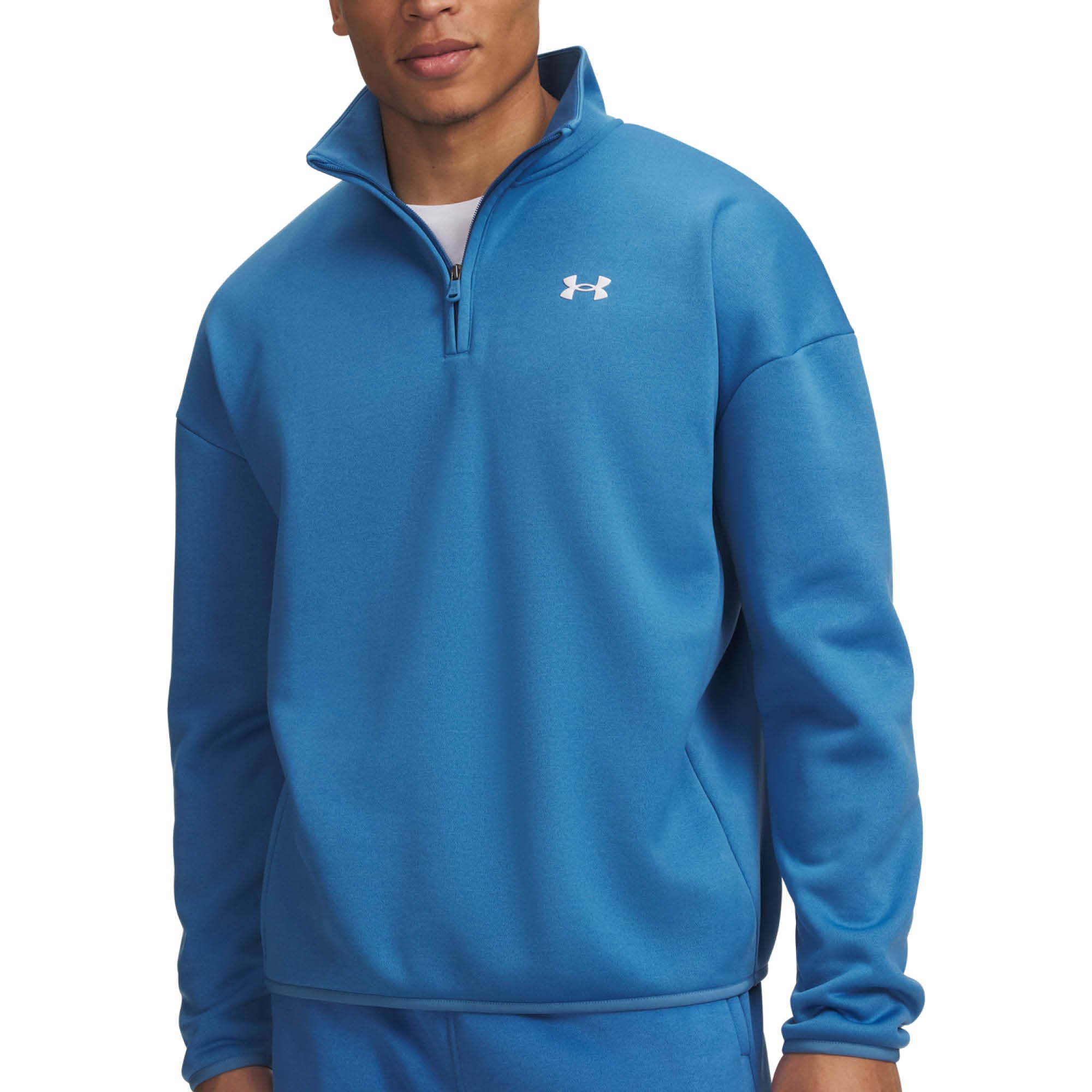 Under Armour Armour Fleece 1/4 Zip Golf Midlayer AW26 - Aegean Blue & White