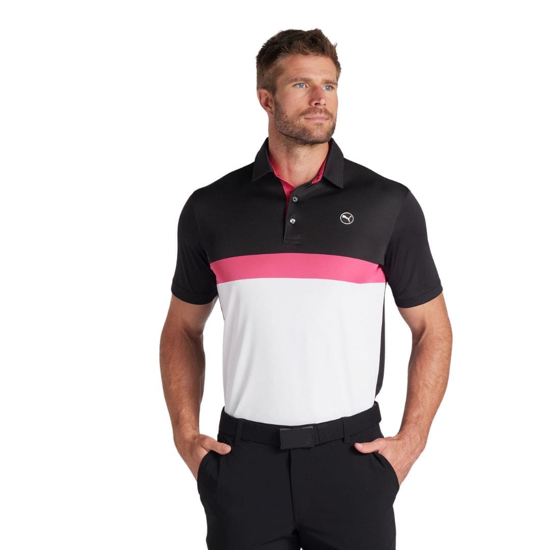 Puma Men's Pure Colourblock Golf Polo (White Glow & Puma Black)