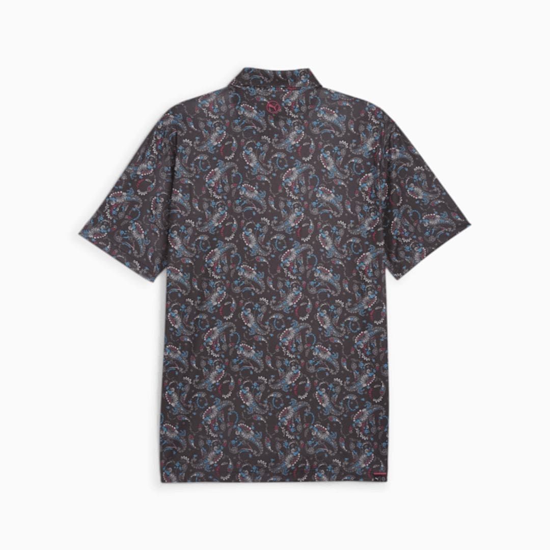Puma Men's Cloudspun Paisley Polo (Puma Black & Aqua Blue)