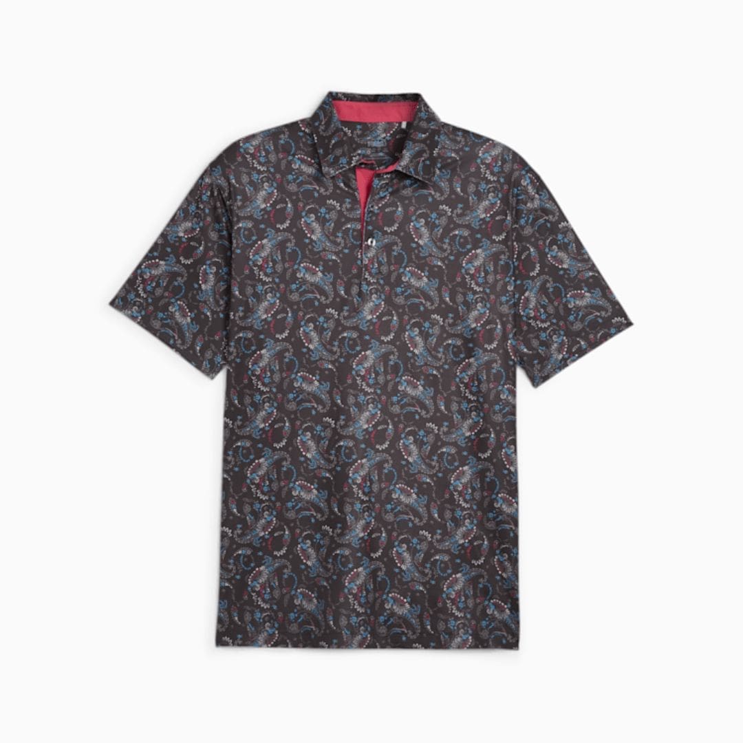 Puma Men's Cloudspun Paisley Polo (Puma Black & Aqua Blue)