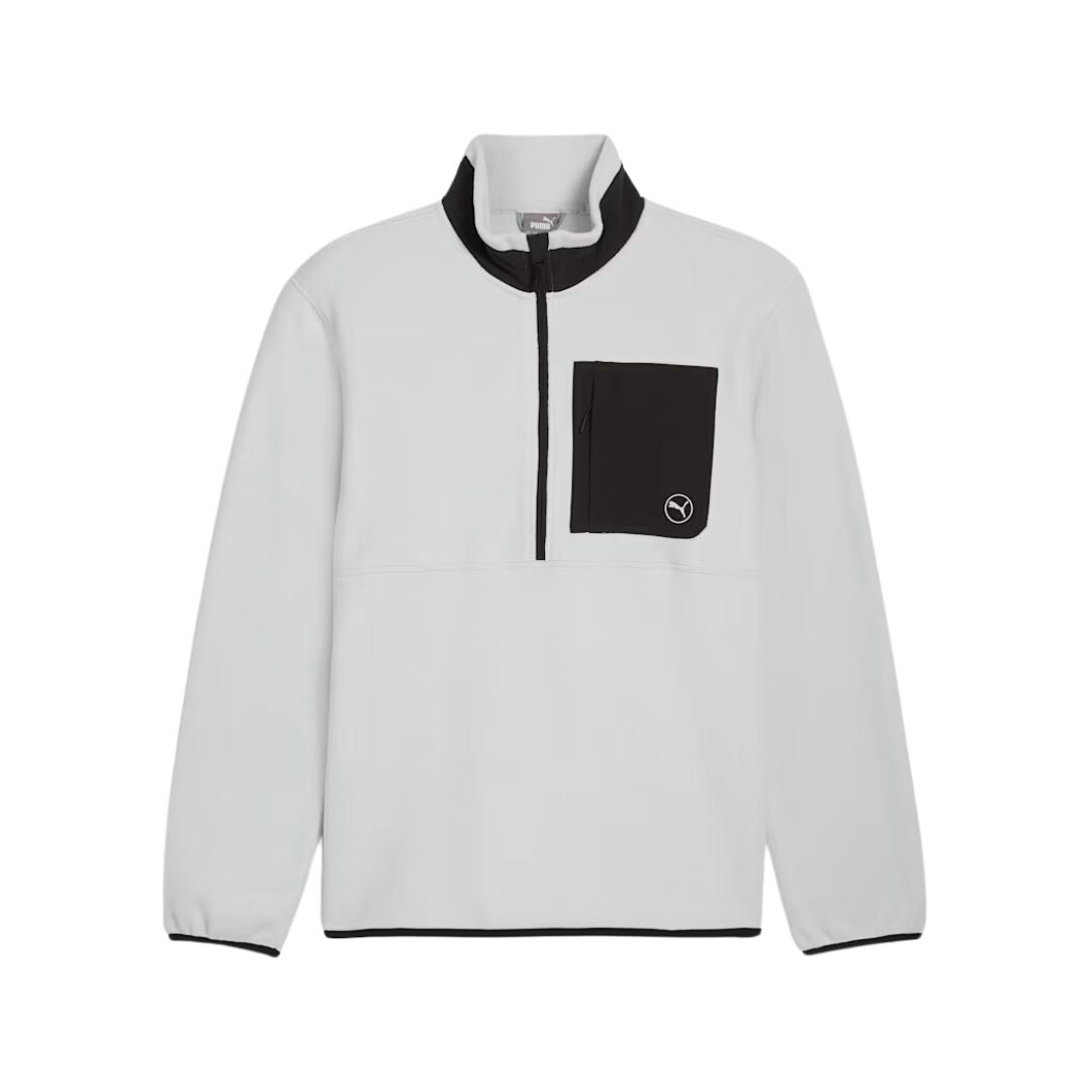 Puma Quarter-Zip Fleece Golf Pullover (Ash Grey & Puma Black)