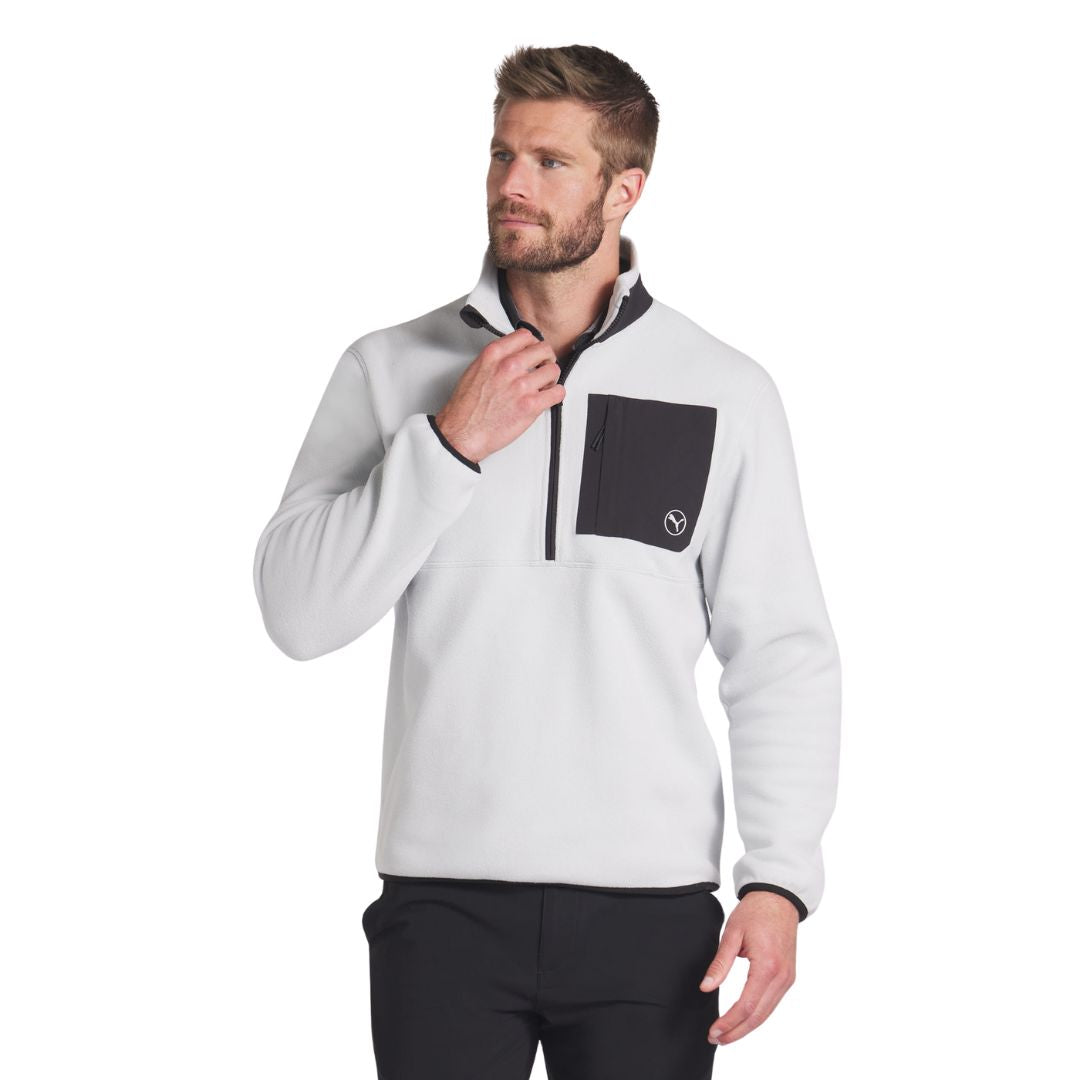 Puma Quarter-Zip Fleece Golf Pullover (Ash Grey & Puma Black)
