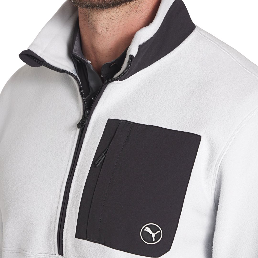 Puma Quarter-Zip Fleece Golf Pullover (Ash Grey & Puma Black)