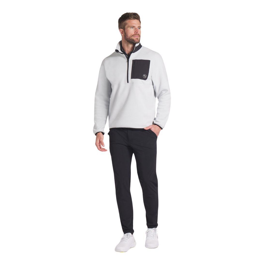 Puma Quarter-Zip Fleece Golf Pullover (Ash Grey & Puma Black)