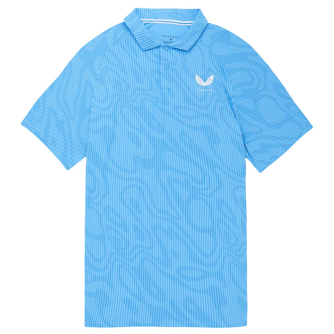 Castore Club Glow Printed Golf Polo Shirt - Cool Blue & White