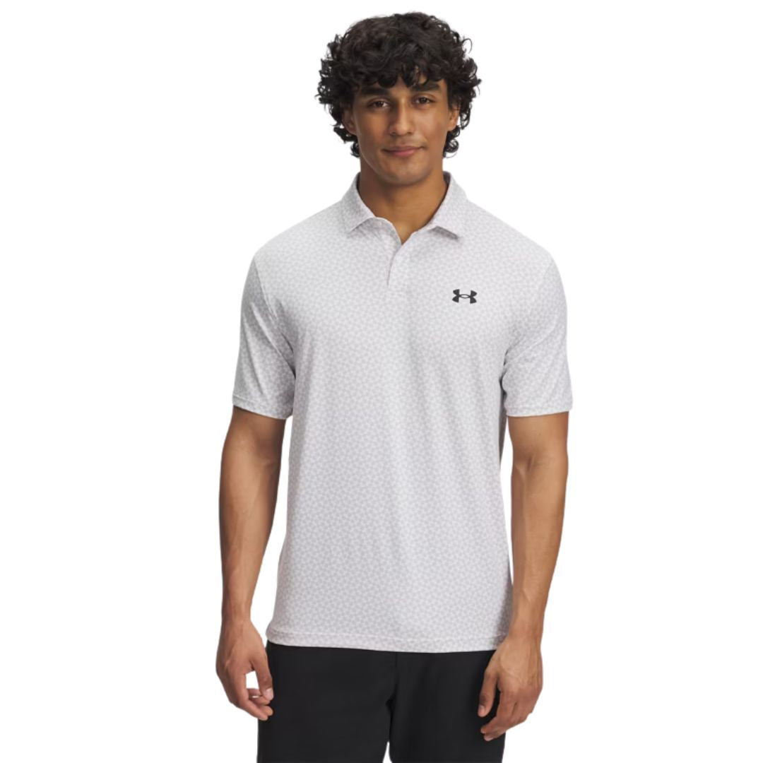 Under Armour Tee To Green Logo Pattern Polo Shirt (White, Halo Grey & Black)