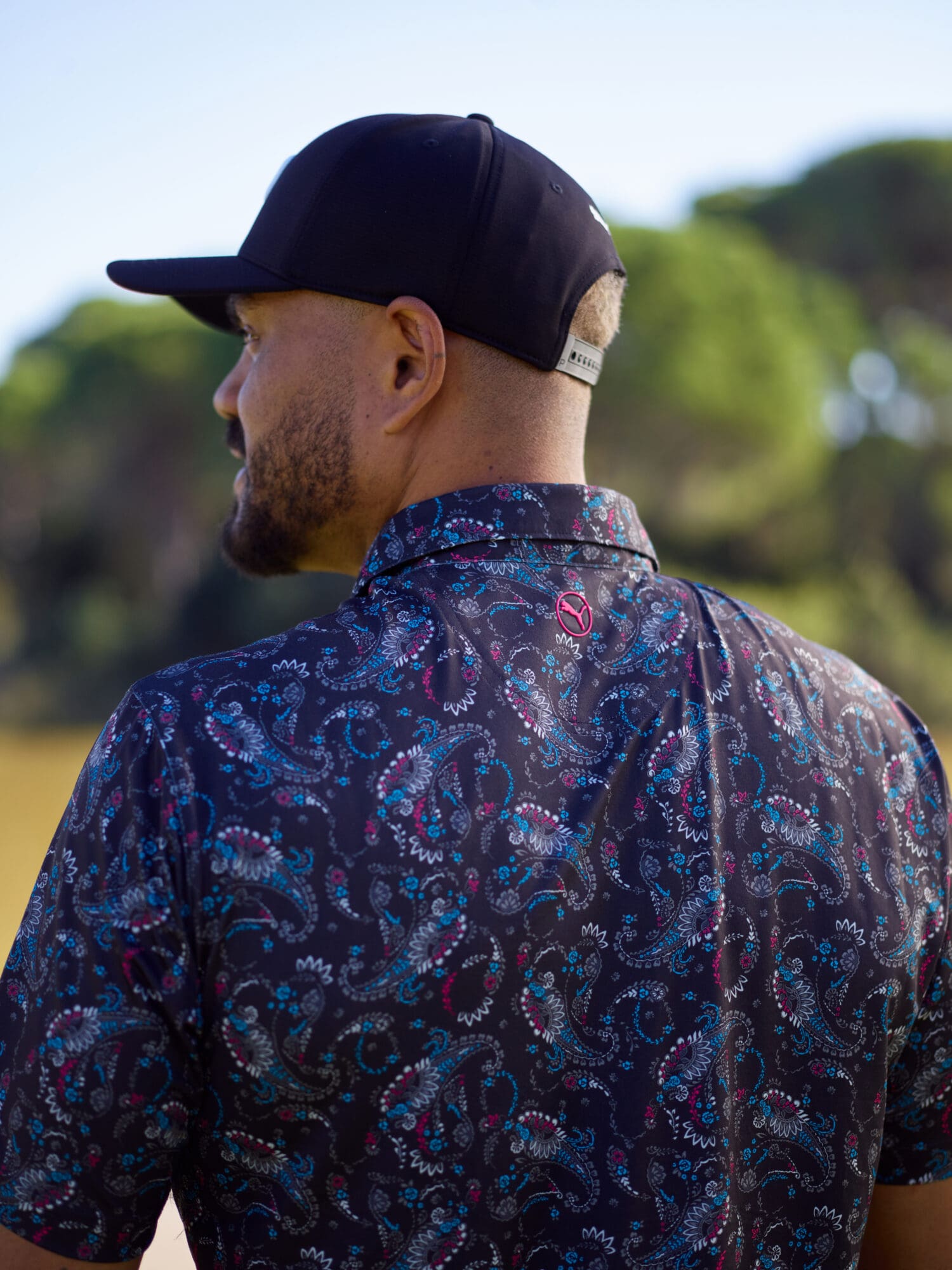 Puma Men's Cloudspun Paisley Polo (Puma Black & Aqua Blue)