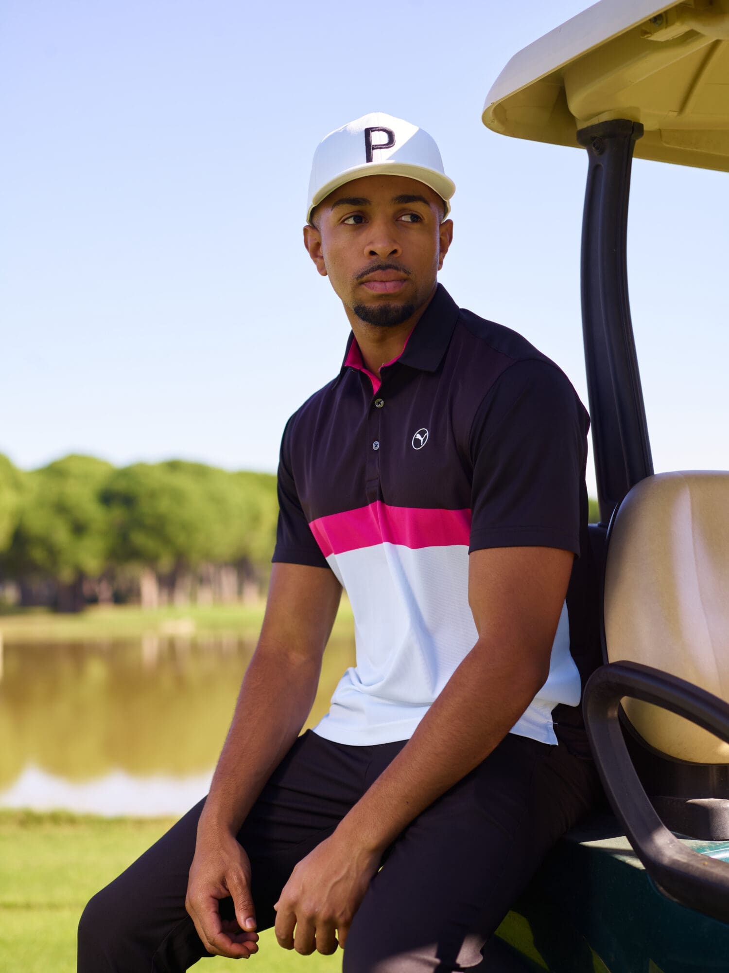 Puma Men's Pure Colourblock Golf Polo (White Glow & Puma Black)