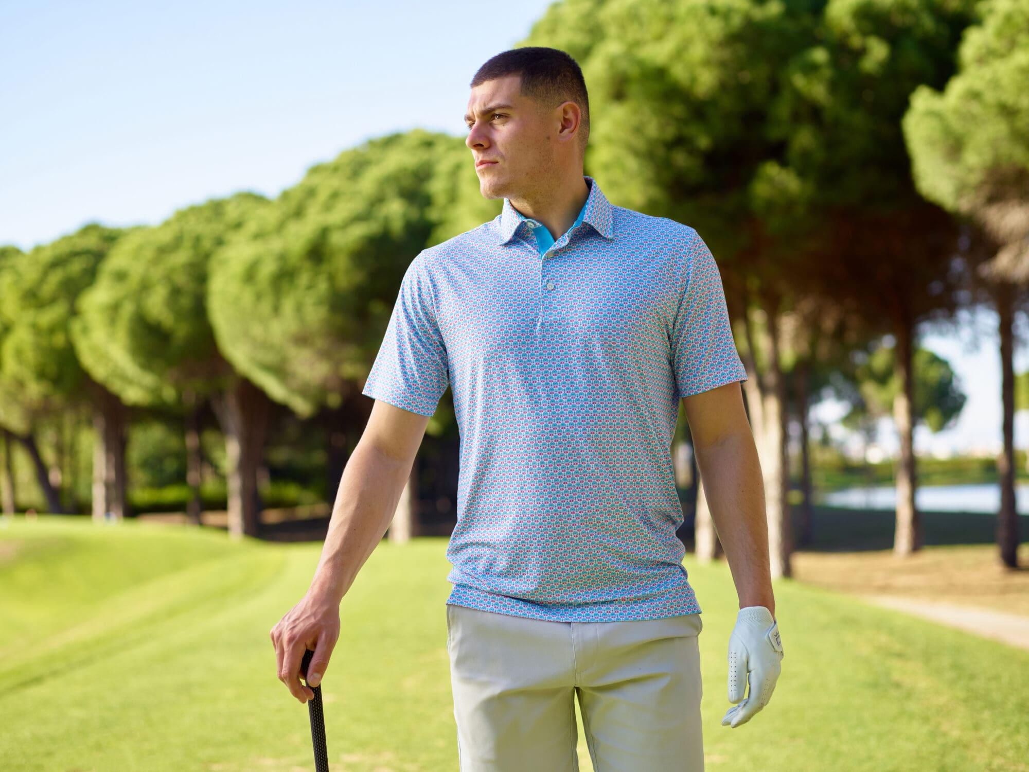 Puma Men's MATTR Palm Deco Polo (Aqua Blue & Garnet Rose)