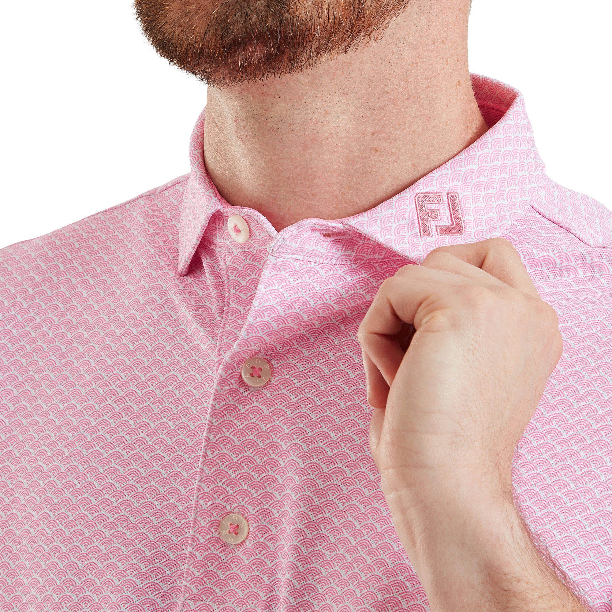 FootJoy Scallop Geo Pique Golf Polo Shirt - Pink Pop