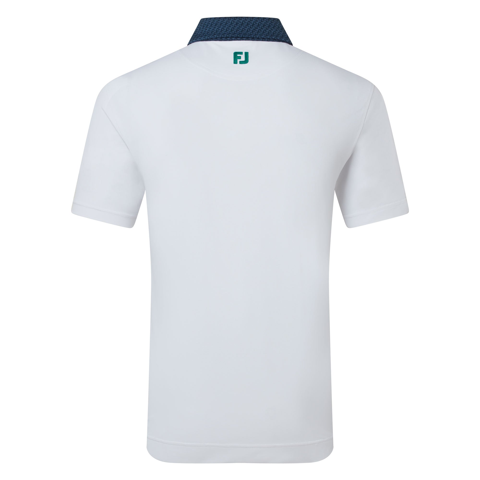 FootJoy Star Geo Trim Pique Golf Polo Shirt - White & Navy