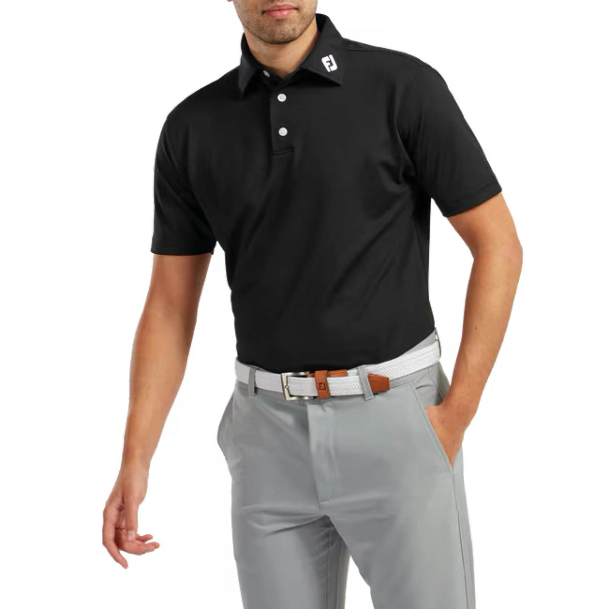 FootJoy Stretch Pique Solid Golf Polo Shirt - Black