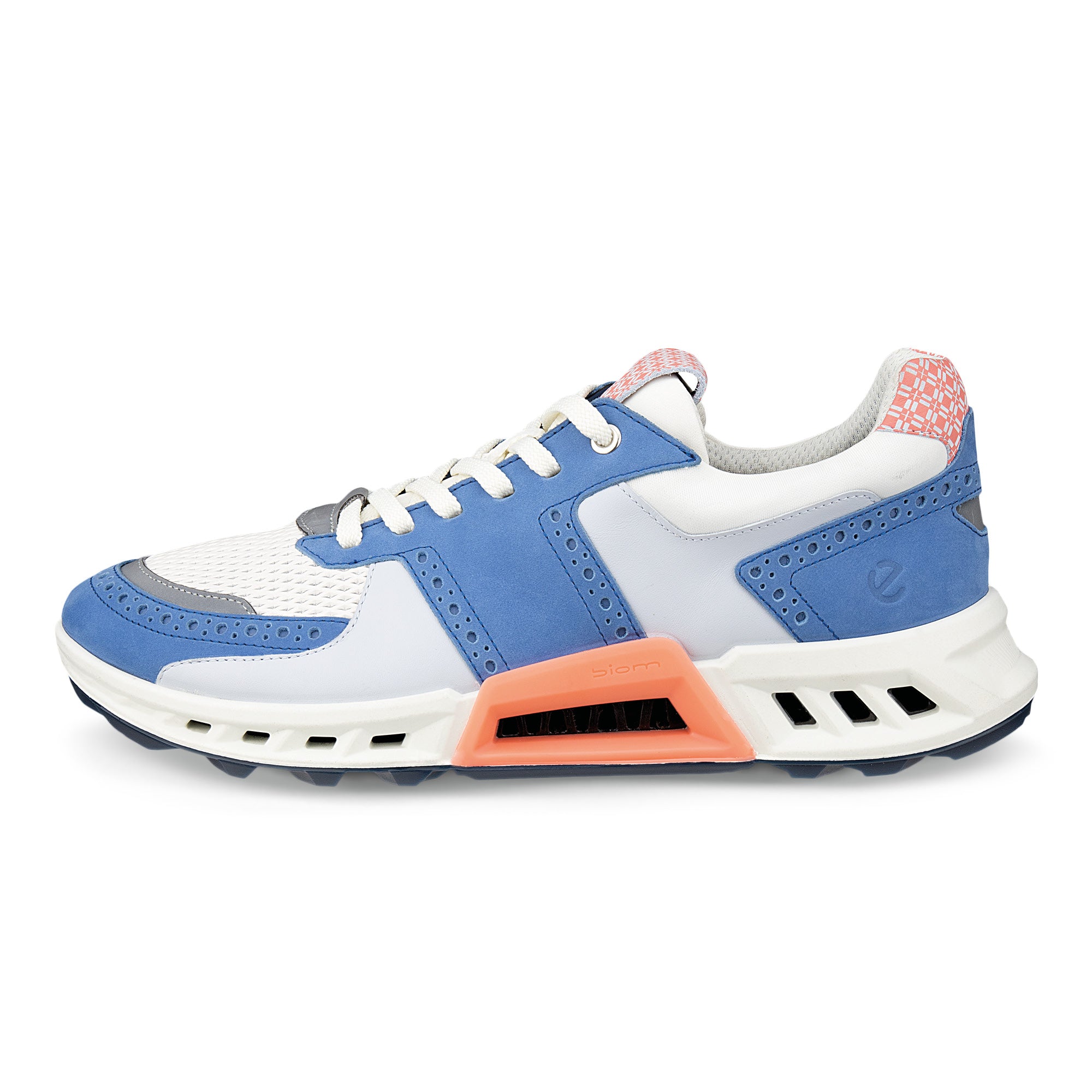 Ecco Biom C4 Lace Gore-Tex Spikeless Golf Shoes - Federal Blue, White & Burnt Coral