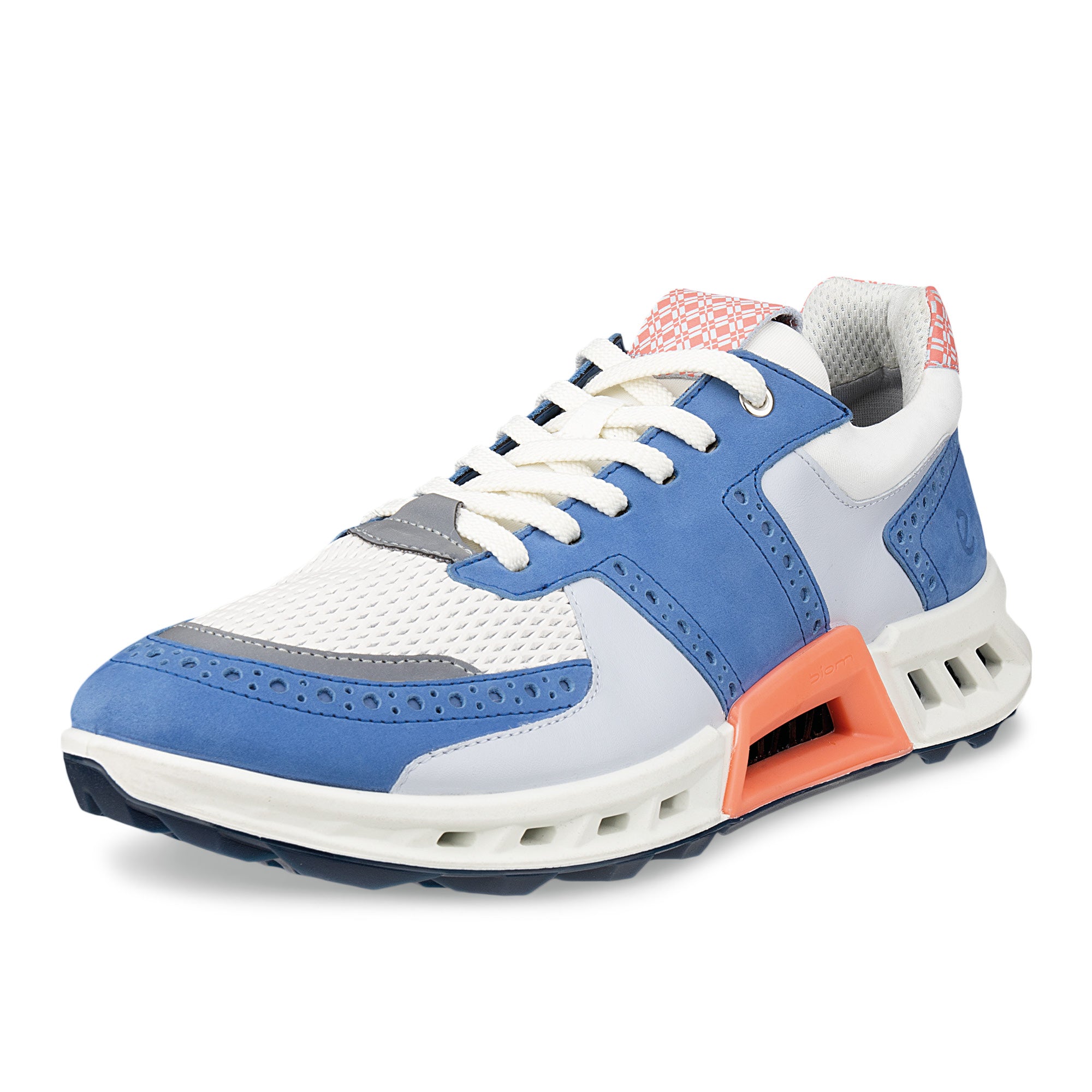 Ecco Biom C4 Lace Gore-Tex Spikeless Golf Shoes - Federal Blue, White & Burnt Coral