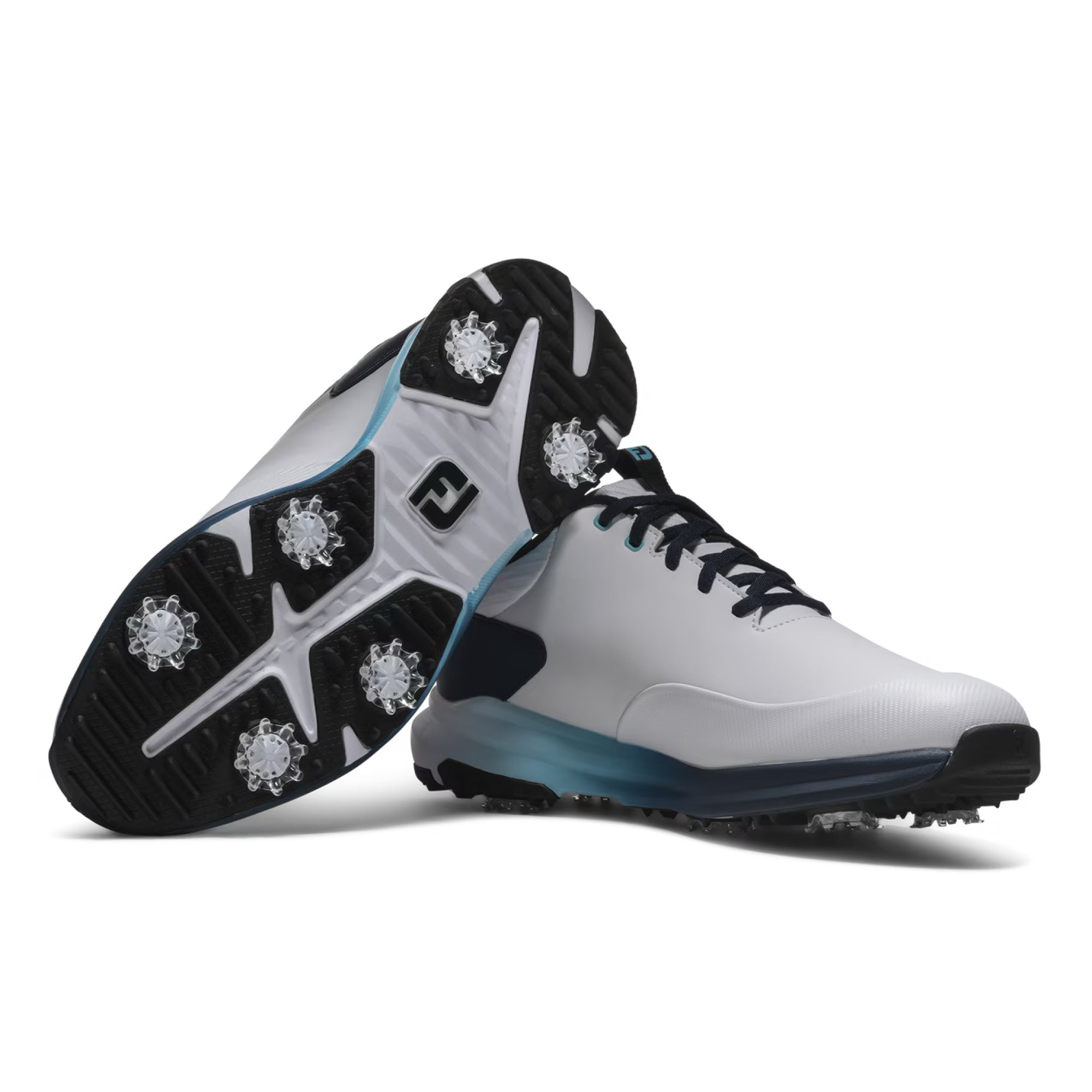 FootJoy Tour Rival Spiked Golf Shoes - White, Navy & Blue