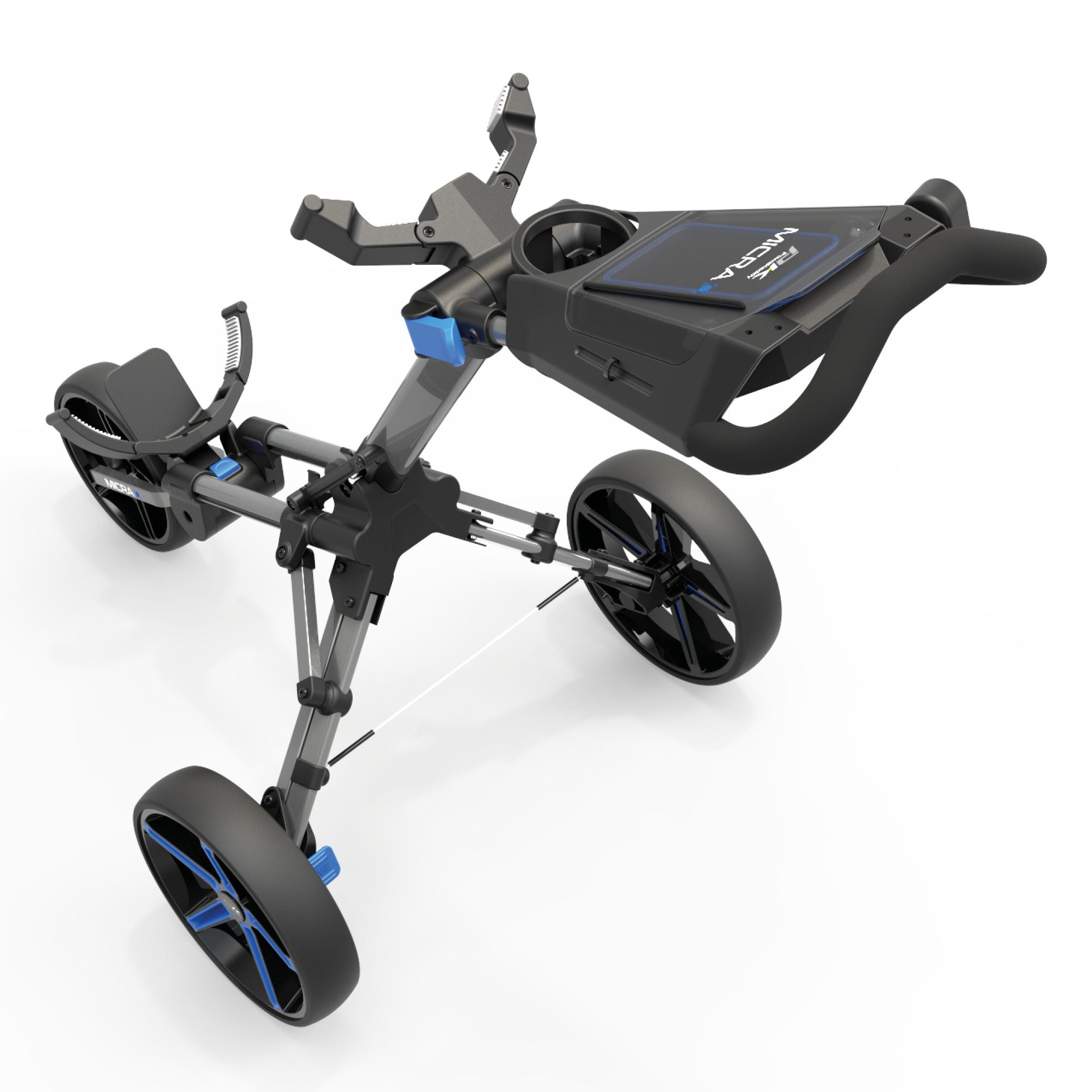 Powakaddy Micra Golf Push Trolley - Gun Metal & Blue