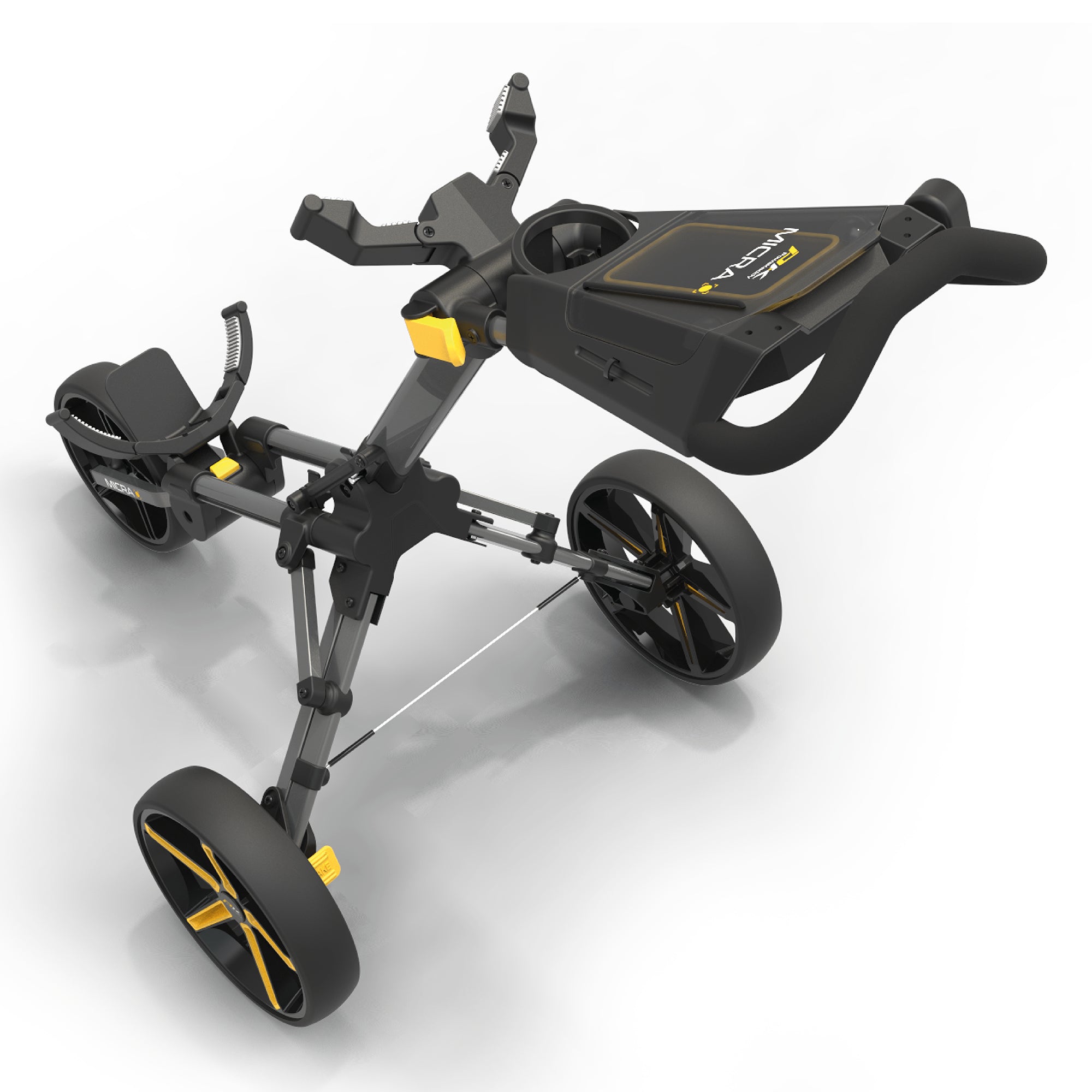 Powakaddy Micra Golf Push Trolley - Gun Metal & Yellow