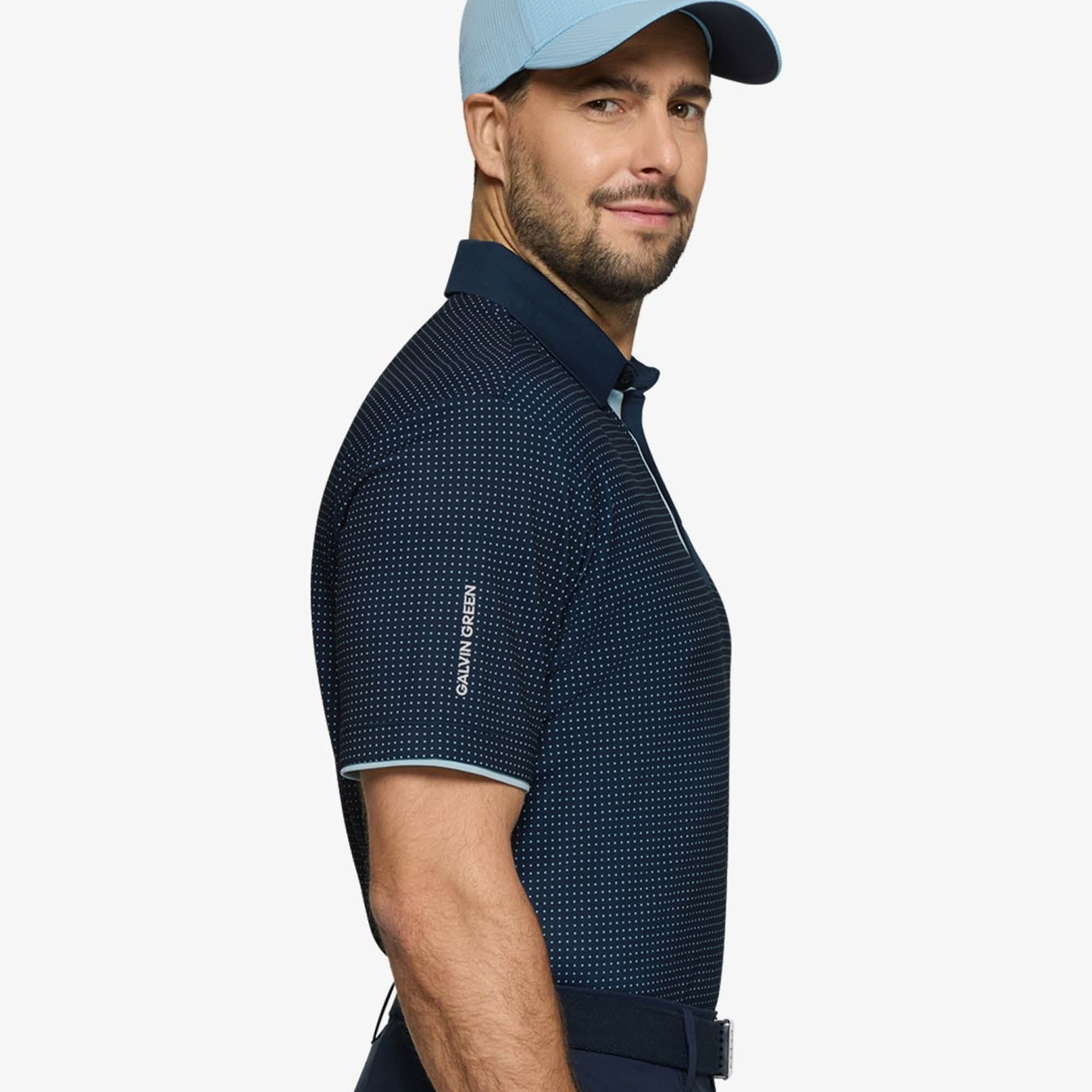 Galvin Green Medley Golf Polo Shirt - Crystal Blue & Navy