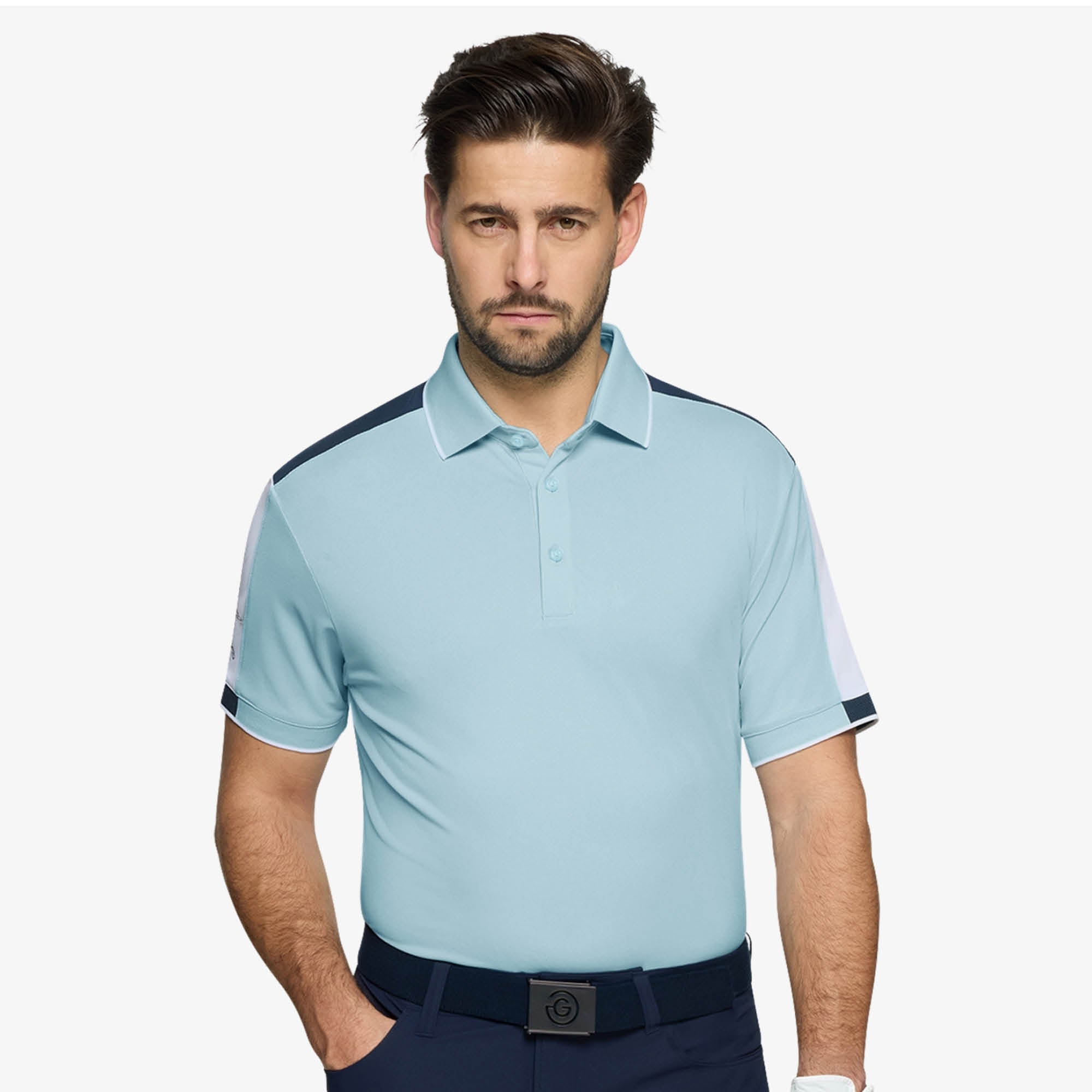 Galvin Green Mulligan Golf Polo Shirt - Crystal Blue/White/Navy
