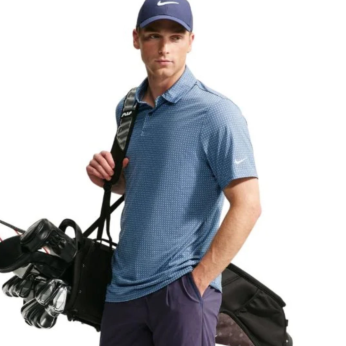 Nike Dri-Fit Velocity Divot Tool Print Golf Polo Shirt - College Navy & White