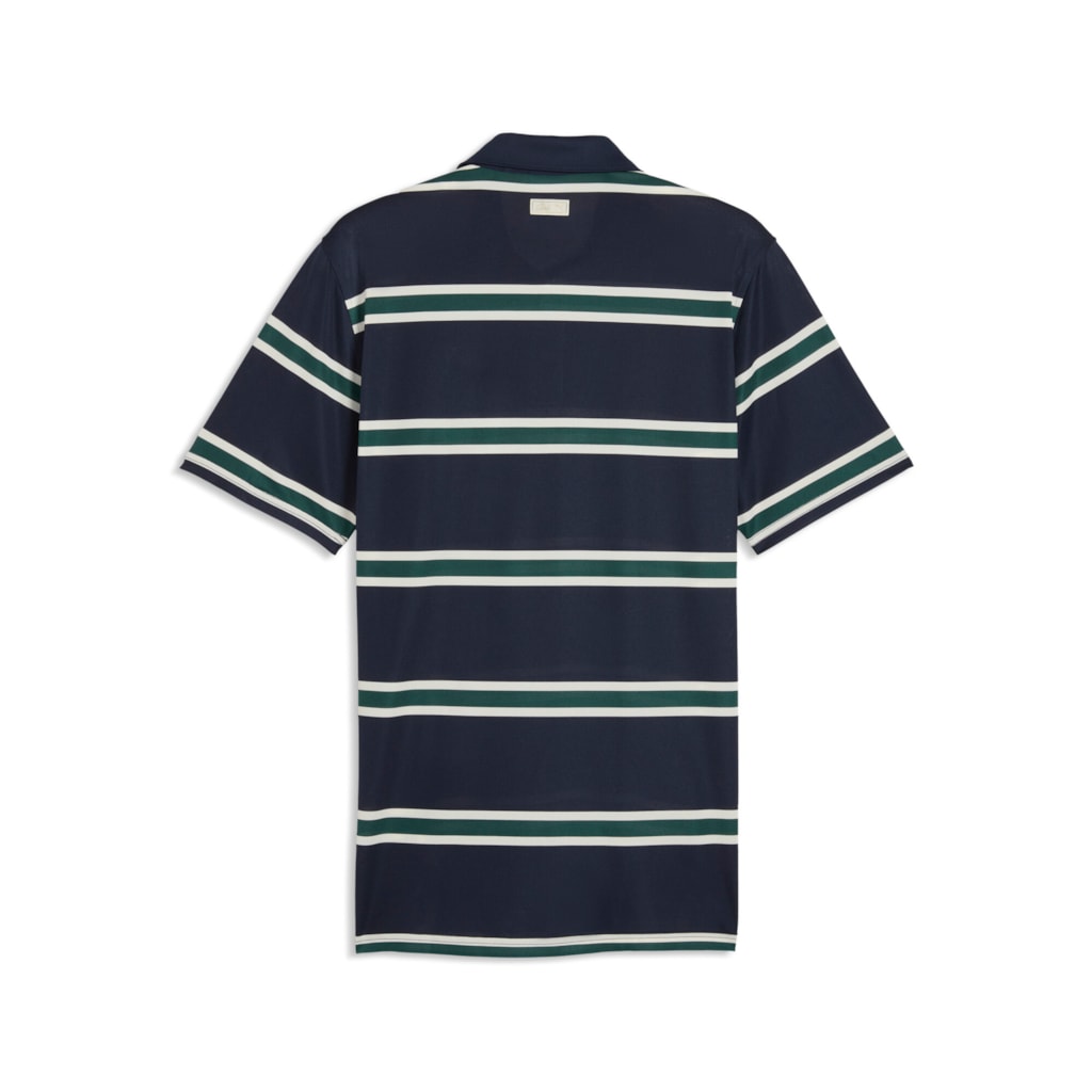 Puma x Arnold Palmer Pique Stripe Golf Polo Shirt - Deep Navy & Forest Green