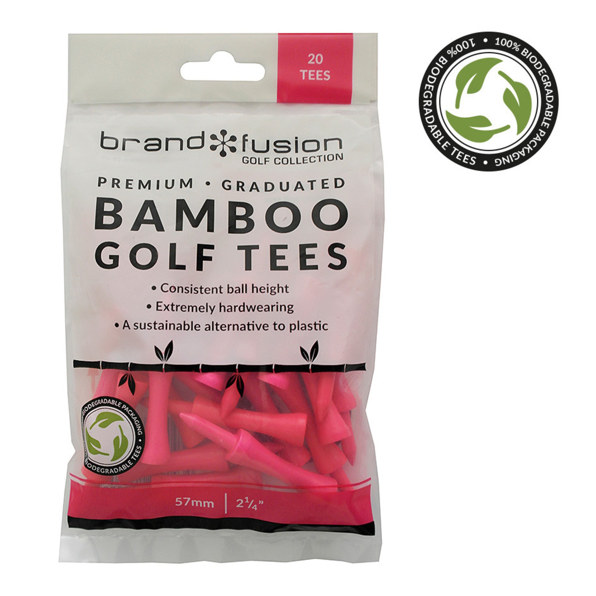 Brand Fusion Bamboo Castle Golf Tees - Pink (57mm)