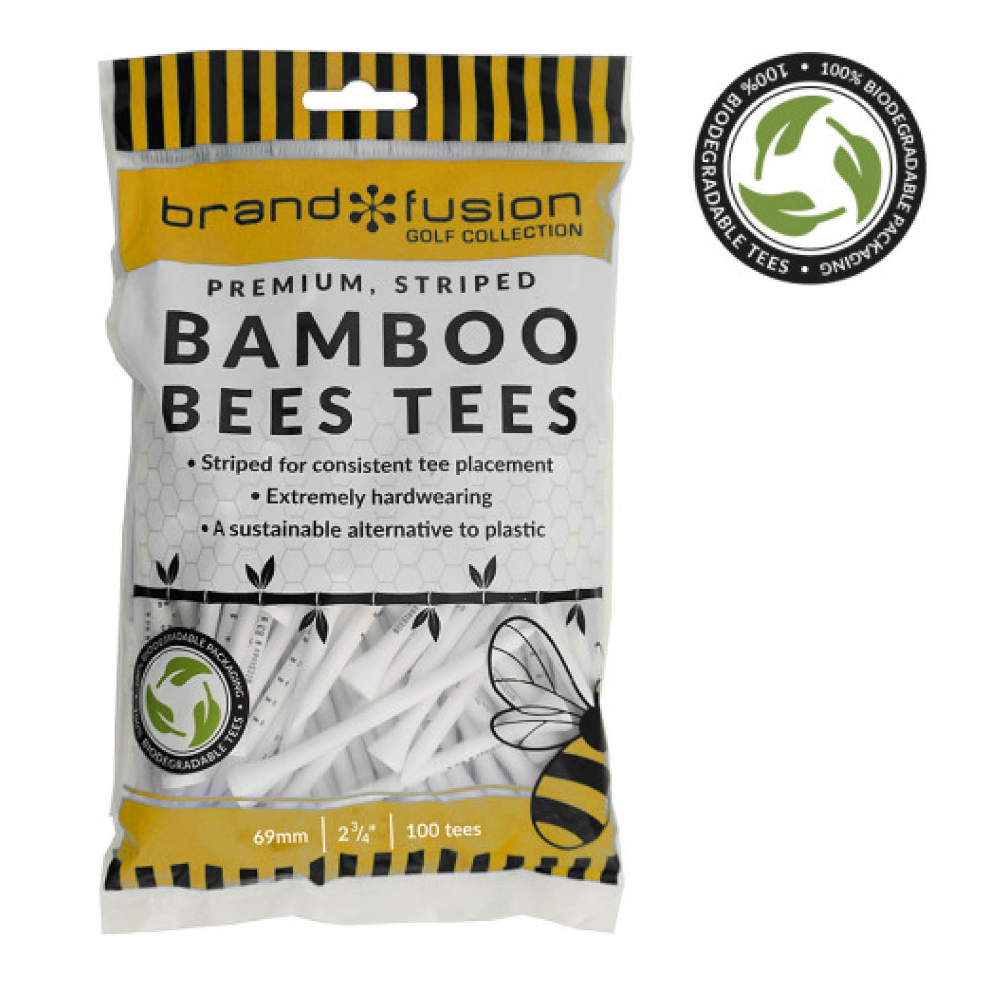 Brand Fusion 69mm Striped Bamboo Bees Tees Large Pack