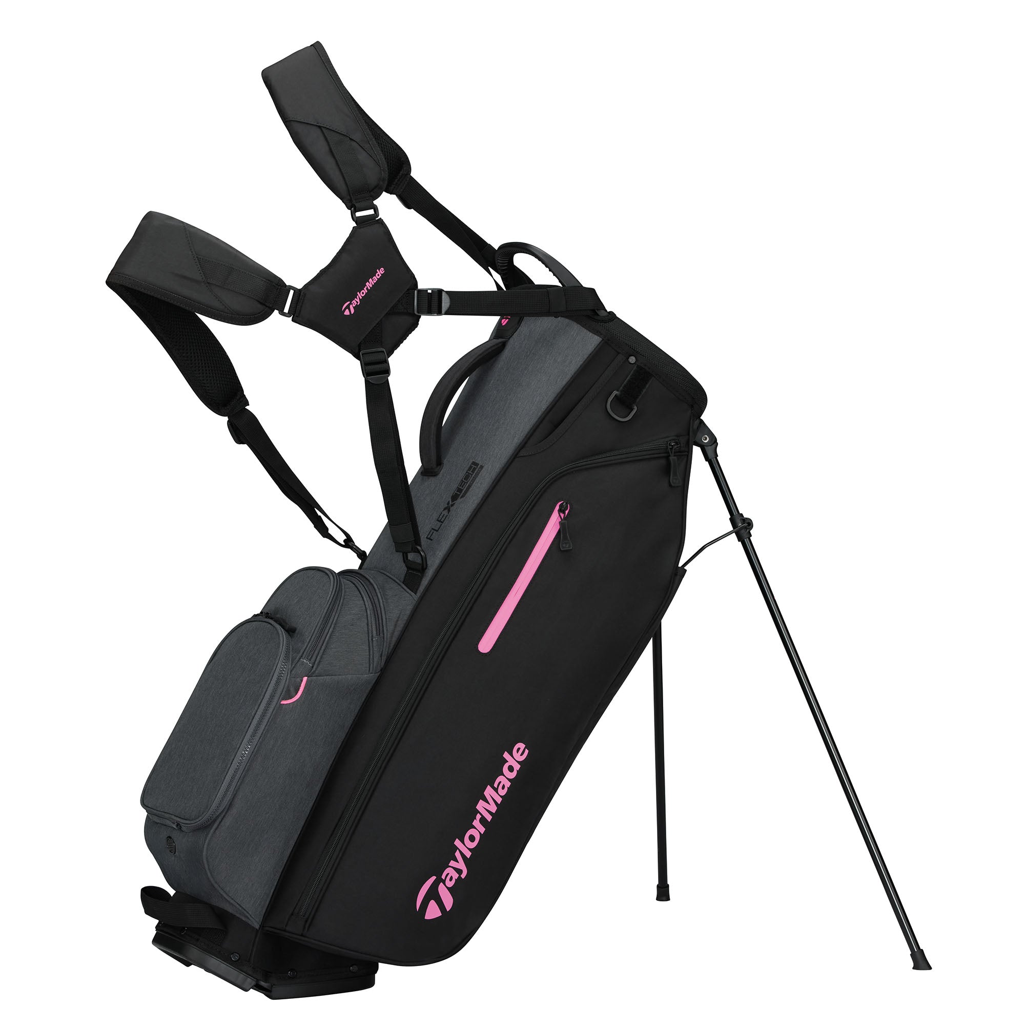 TaylorMade Flextech Crossover Golf Stand Bag - Grey, Black & Neon Pink