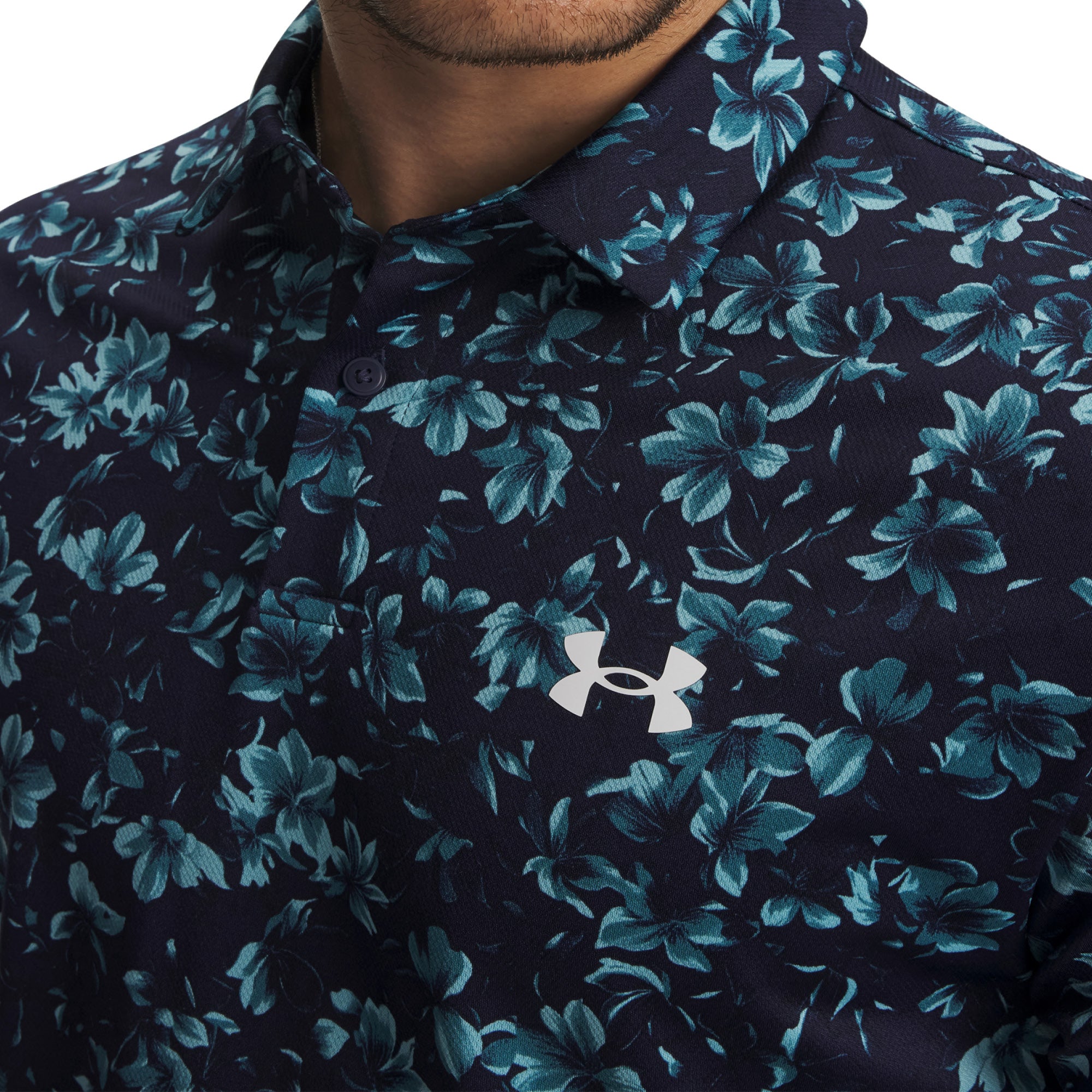 Under Armour Matchplay Printed Polo - Midnight Navy, Blue Haze & White