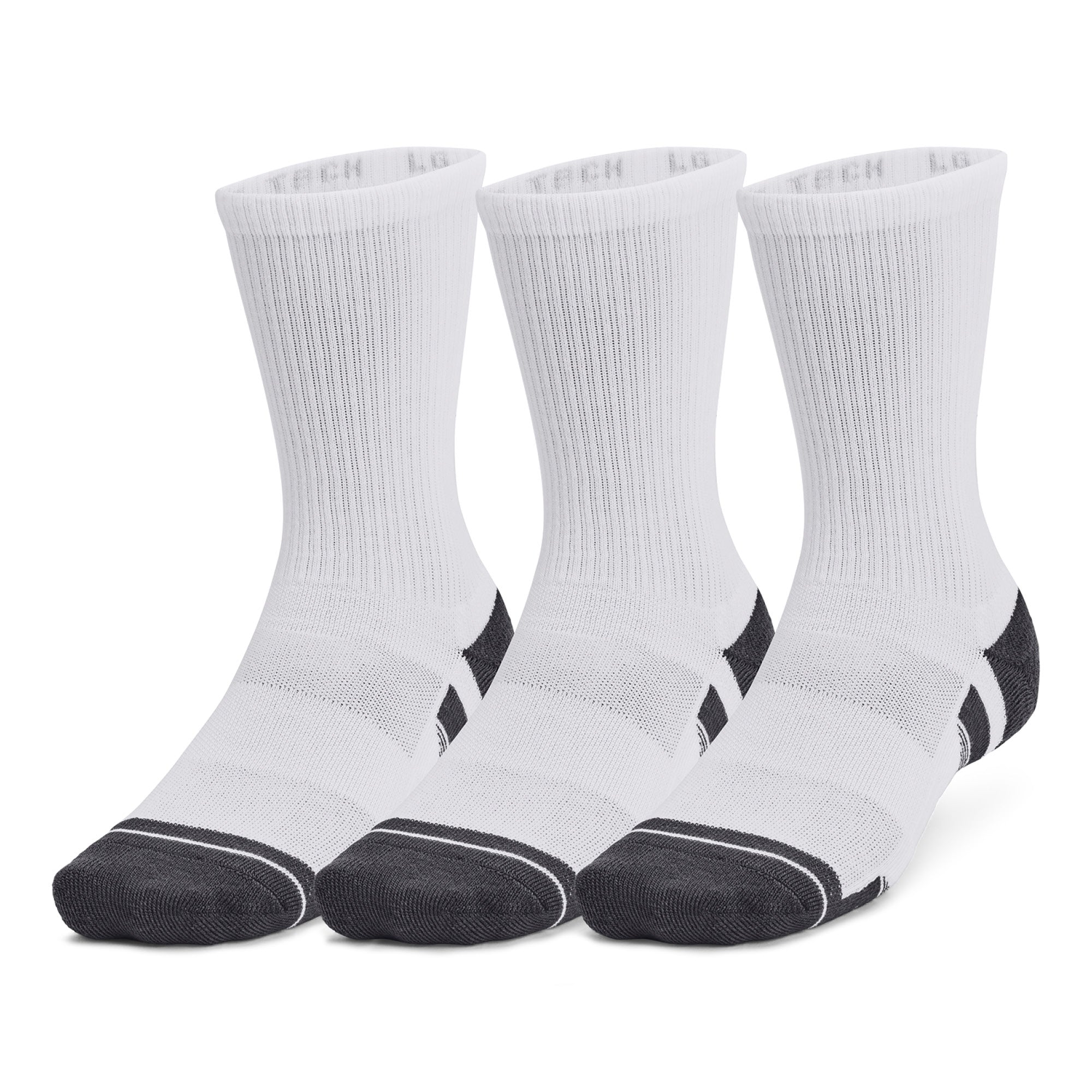 Under Armour Performance Tech Crew Socks 3-Pack - White - Size 7.5-12