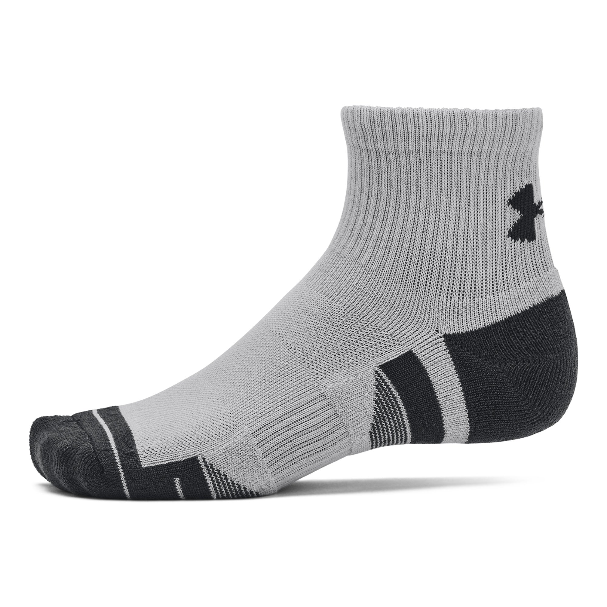 Under Armour Performance Tech Quarter Socks 3-Pack - Grey, White & Black - Size 7.5-12