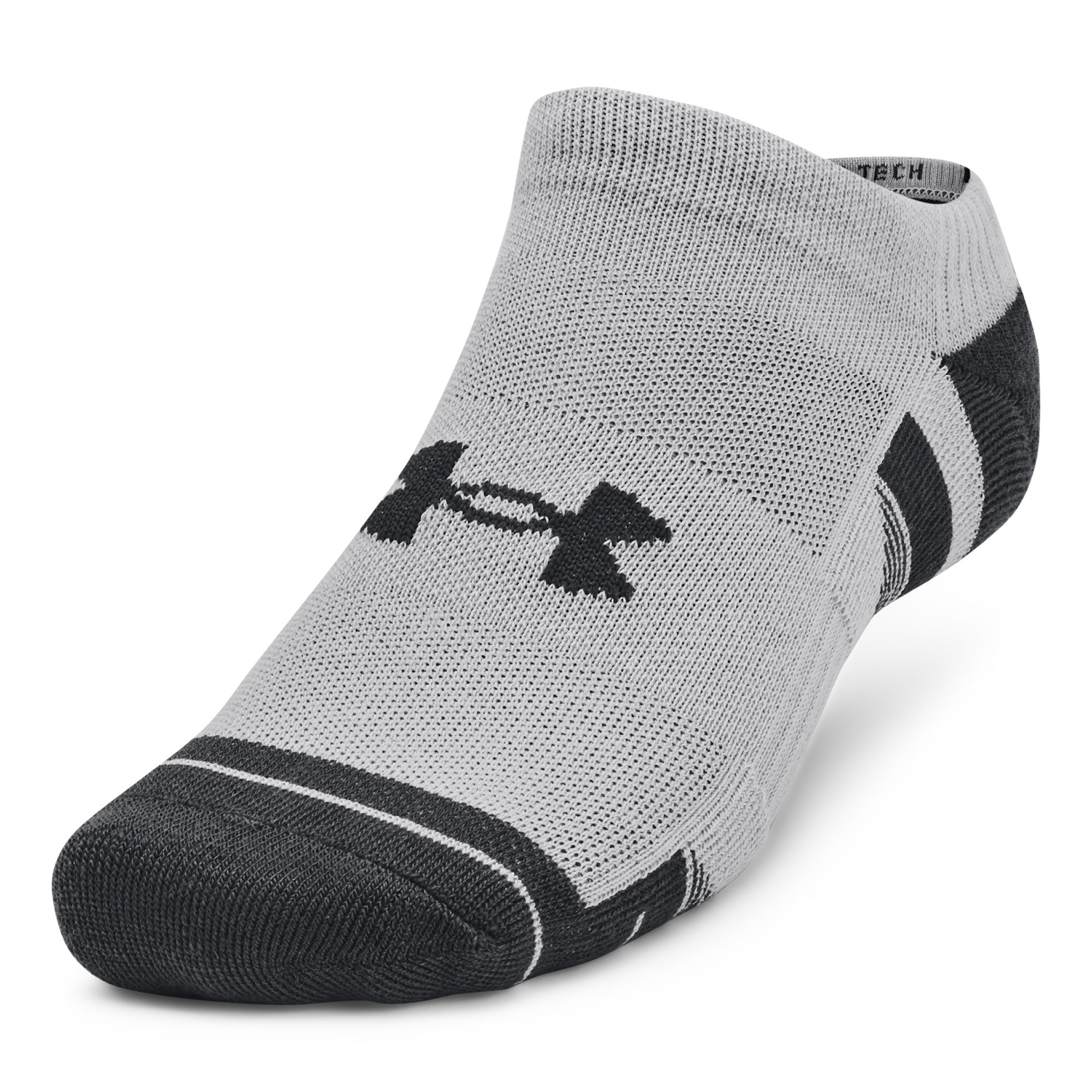 Under Armour Performance Tech No Show Socks 3-Pack - Grey, White & Black - Size 7.5-12