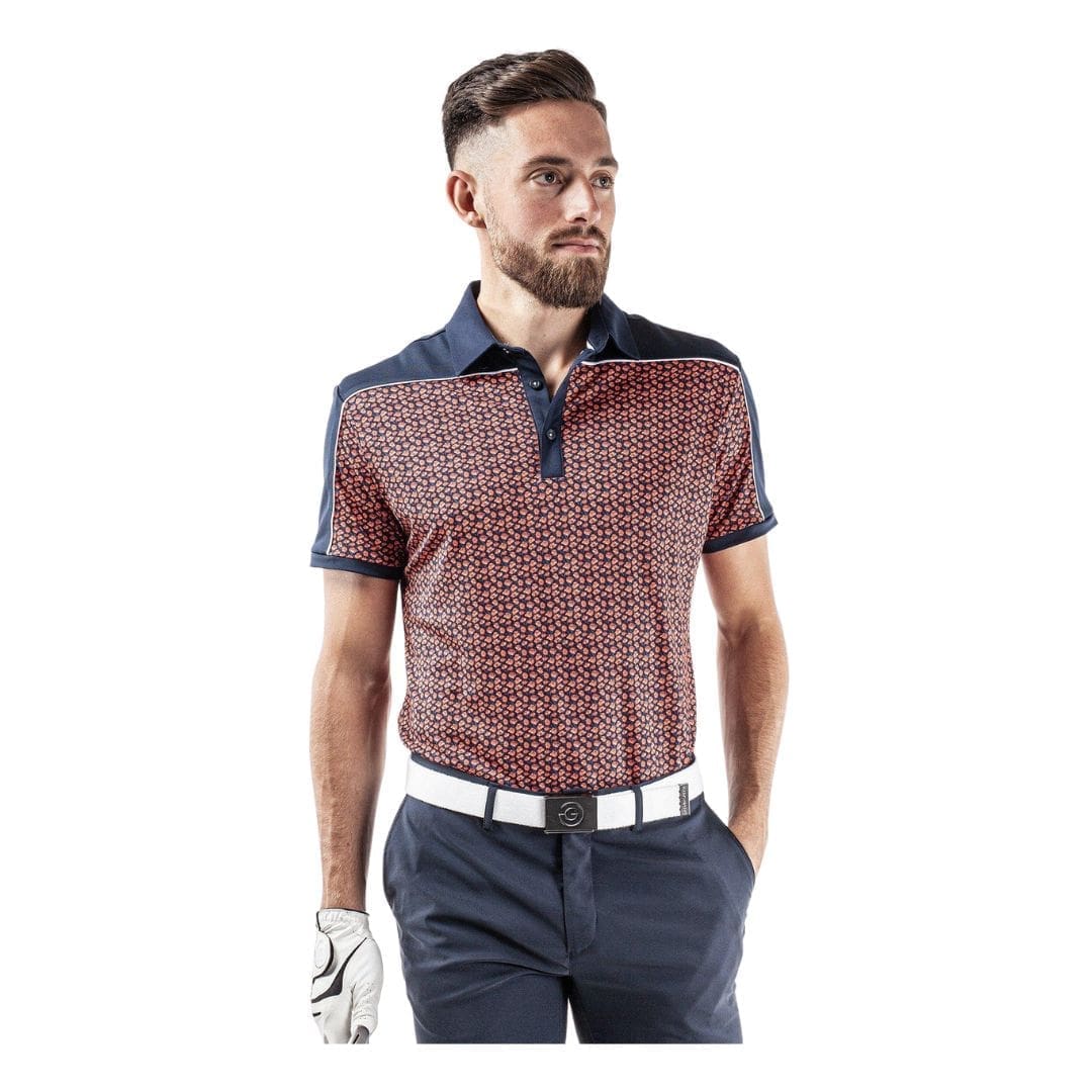 Galvin Green Millard Breathable Short Sleeve Golf Polo Shirt (Navy/Orange)