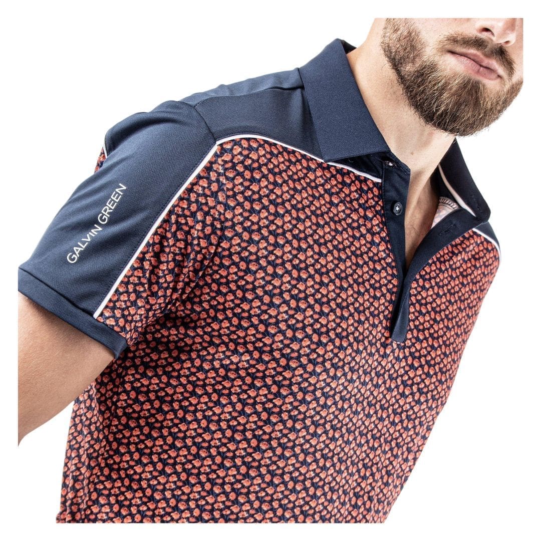 Galvin Green Millard Breathable Short Sleeve Golf Polo Shirt (Navy/Orange)