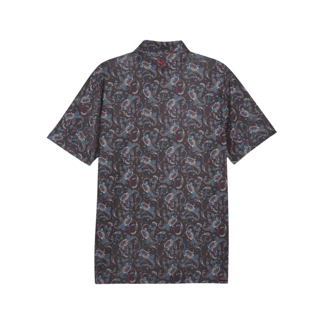 Puma Men's Cloudspun Paisley Polo (Puma Black & Aqua Blue)