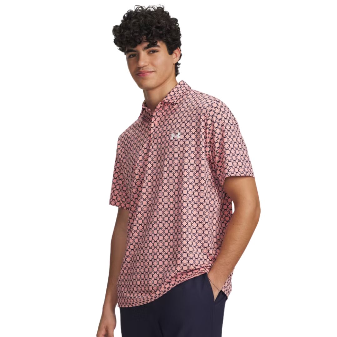 Under Armour Matchplay Printed Polo Shirt - Posh Pink, Midnight Navy Crab & White