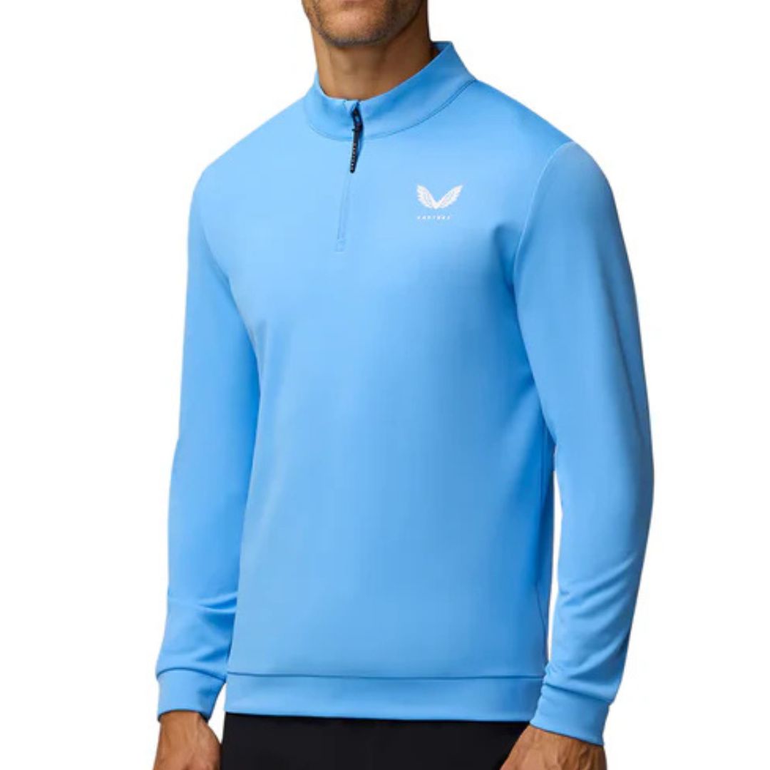 Castore Club Classic 1/4 Zip Golf Pullover - Cool Blue & White