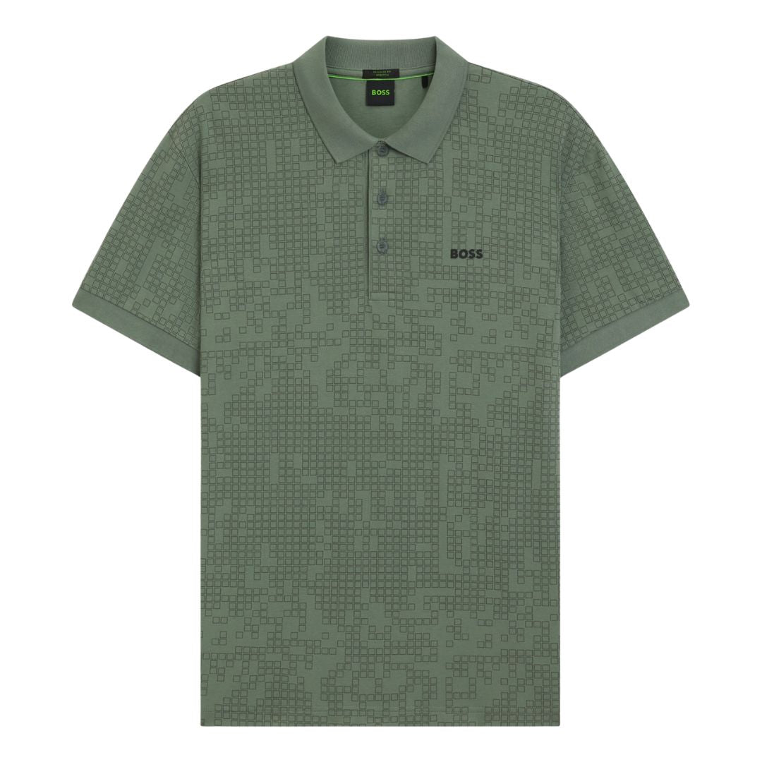 Hugo Boss Stretch-Cotton Printed Polo Shirt (Green)